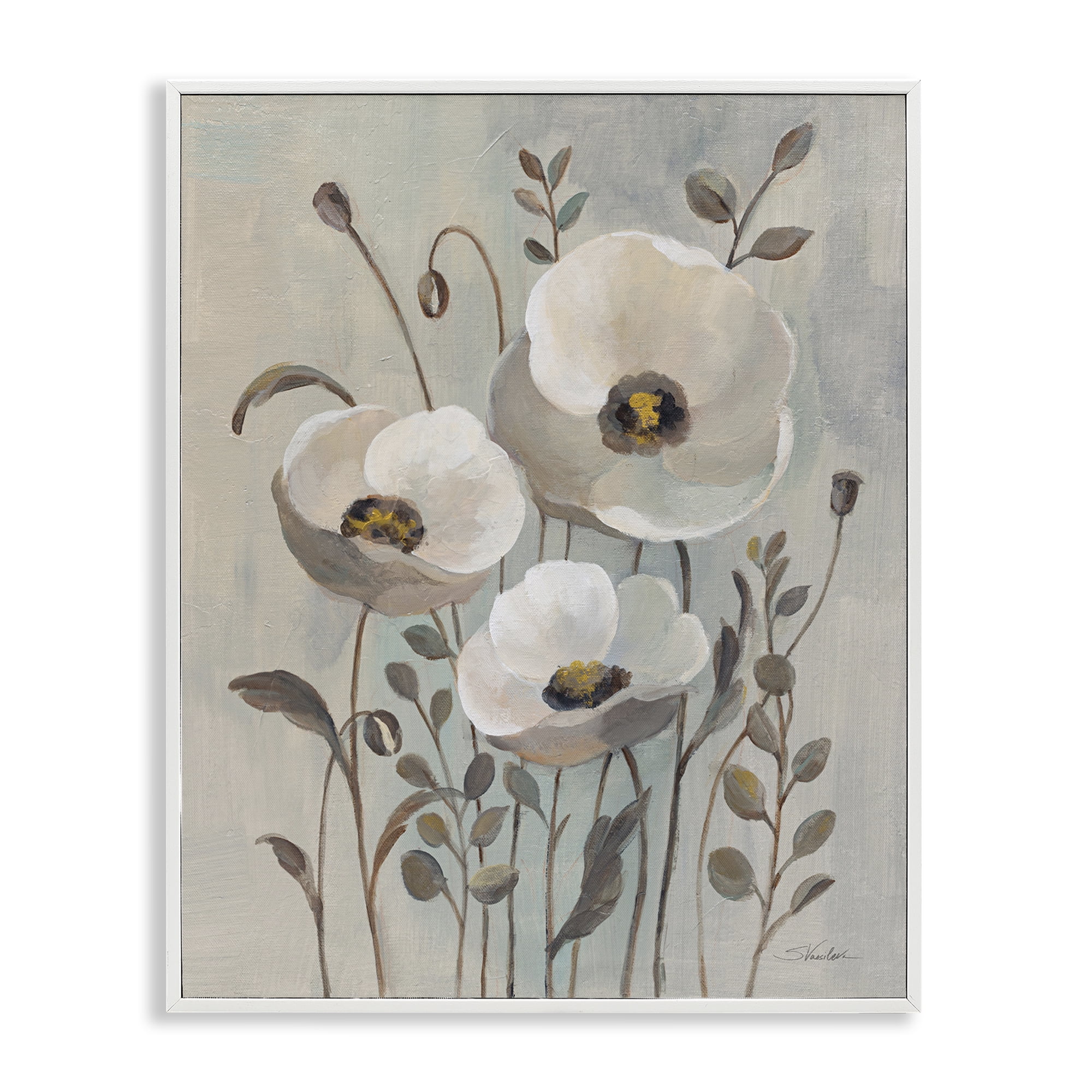 Stupell Industries Neutral Poppies Trio Plants & Flowers Painting White Framed Art Print Wall Art, 24 x 30