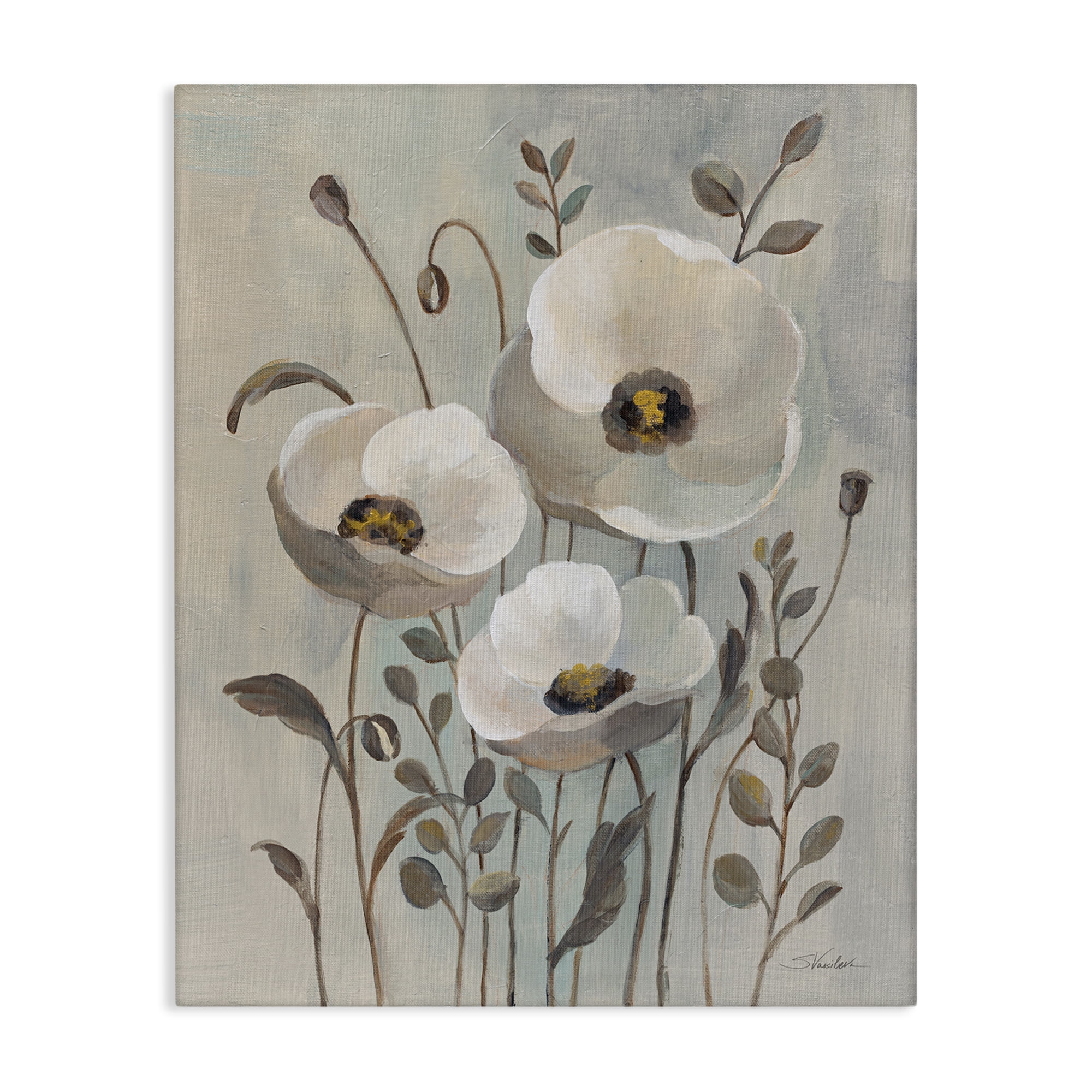 Stupell Industries Neutral Poppies Trio Plants & Flowers Painting Wrapped Canvas Art Print Wall Art, 16 x 20