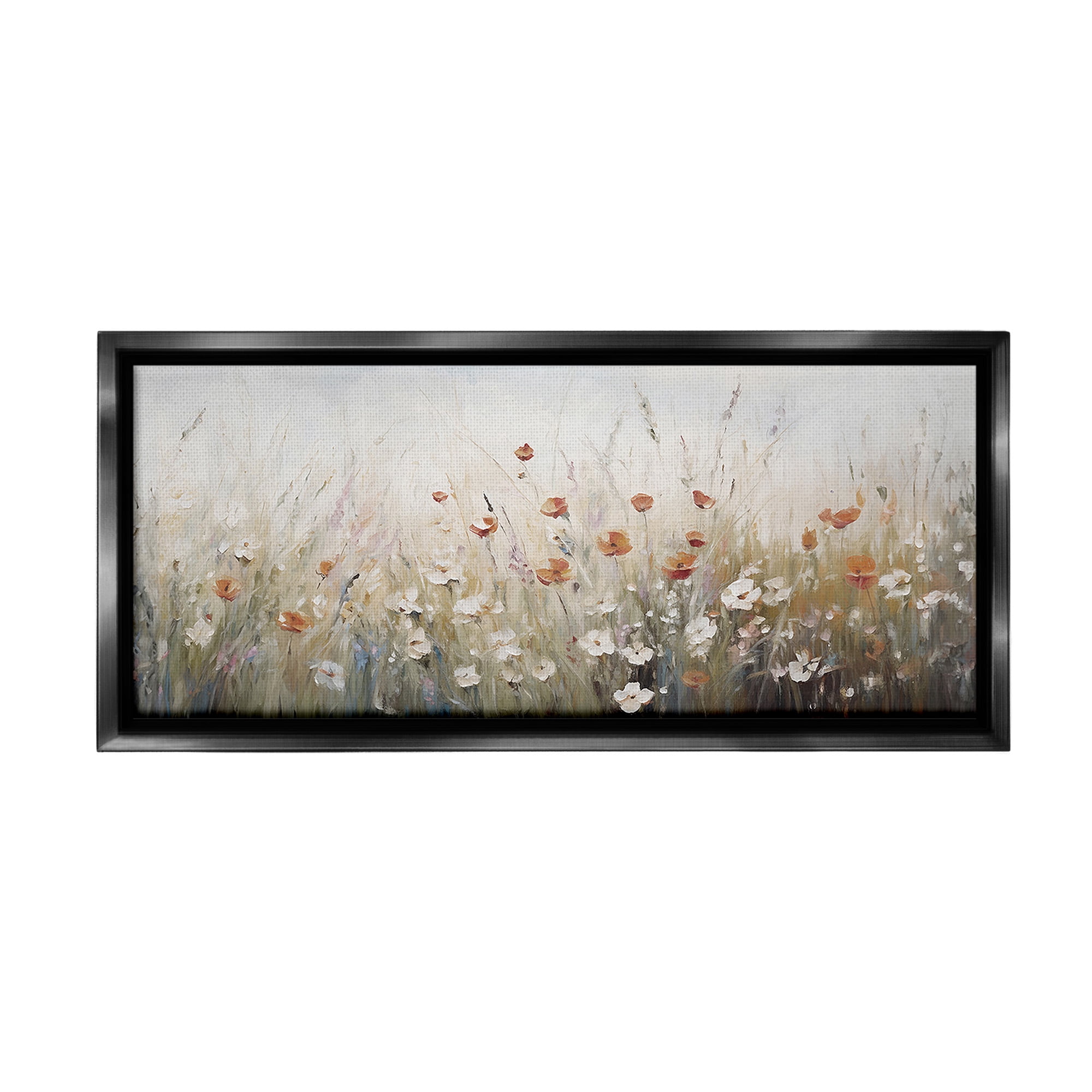 Stupell Industries Neutral Poppy Blooms Botanical & Floral Painting Black Floater Framed Canvas Art Print Wall Art, 25 x 11