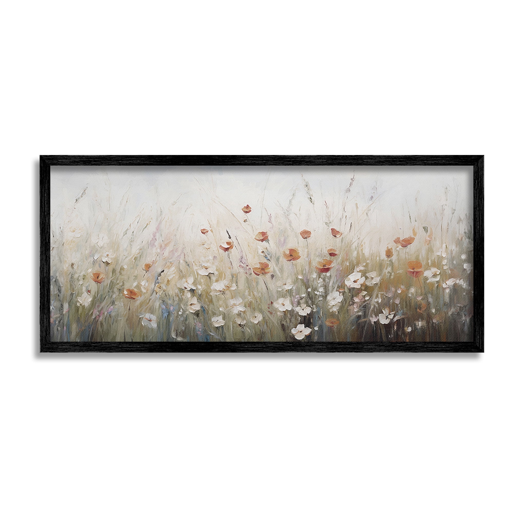 Stupell Industries Neutral Poppy Blooms Botanical & Floral Painting Black Framed Art Print Wall Art, 24 x 10
