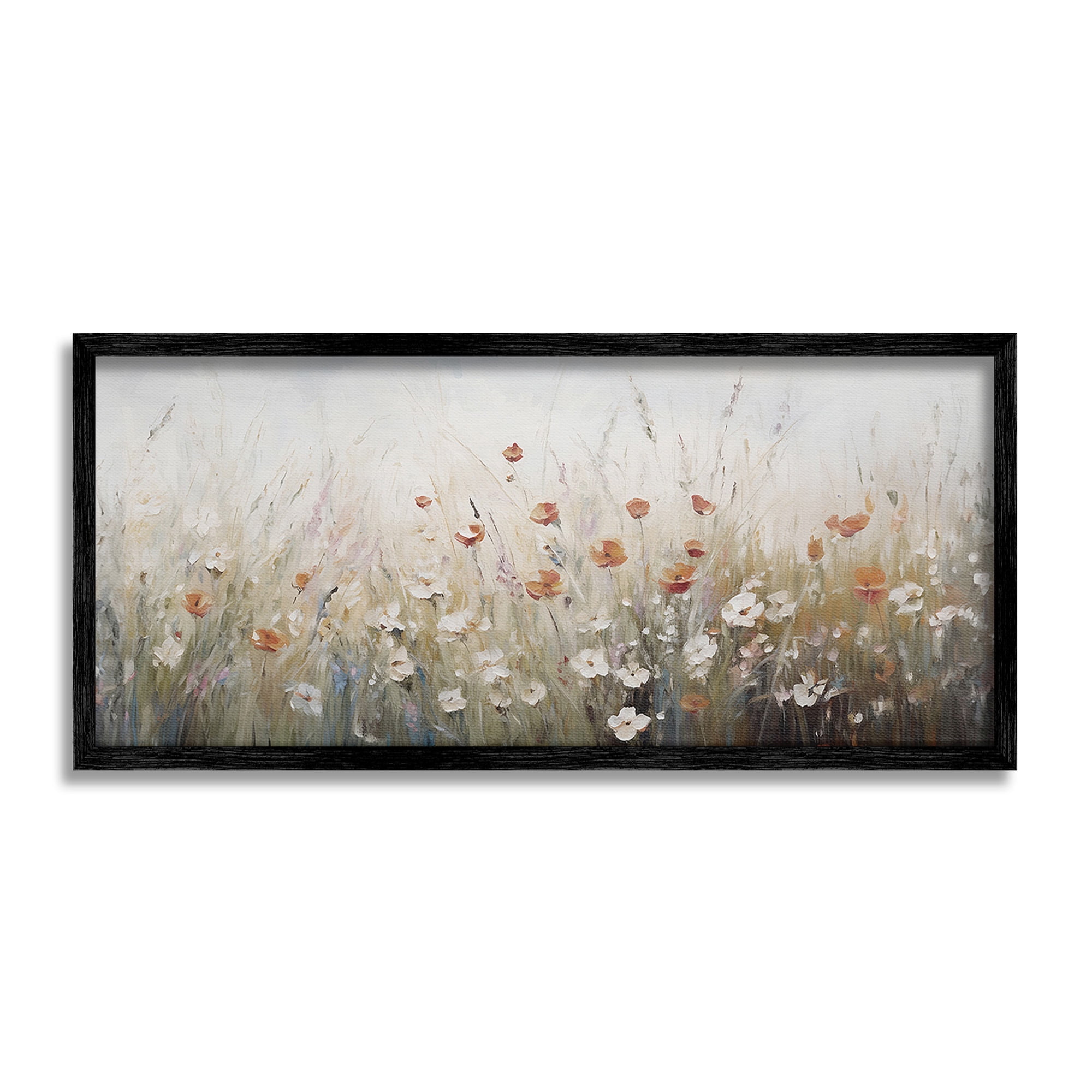 Stupell Industries Neutral Poppy Blooms Botanical & Floral Painting Black Framed Art Print Wall Art, 30 x 13