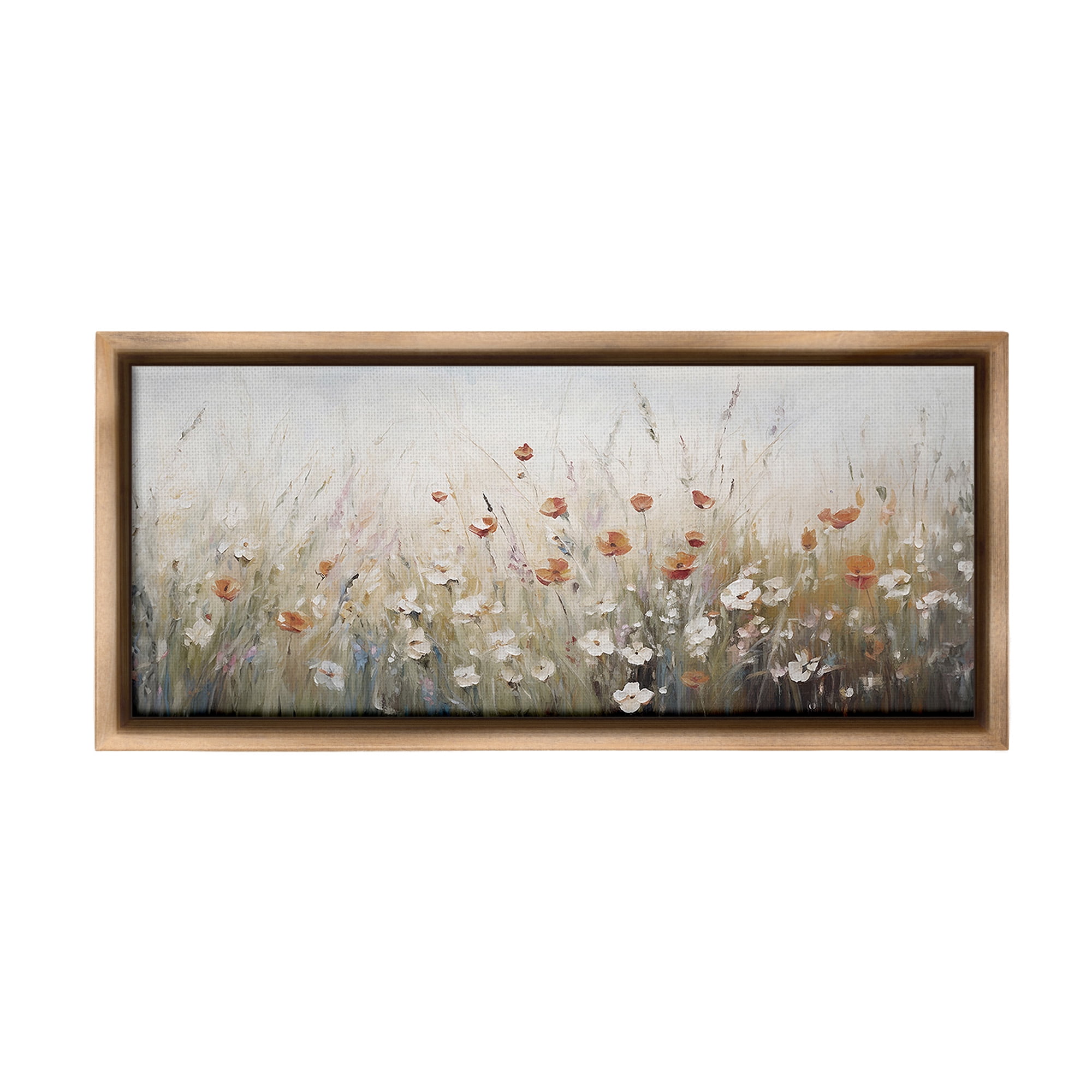 Stupell Industries Neutral Poppy Blooms Botanical & Floral Painting Brown Floater Framed Canvas Art Print Wall Art, 31 x 14