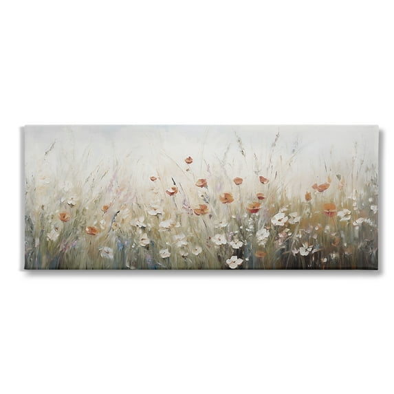 Stupell Industries Neutral Poppy Blooms Botanical & Floral Painting Gallery Wrapped Canvas Art Print Wall Art, 40 x 17