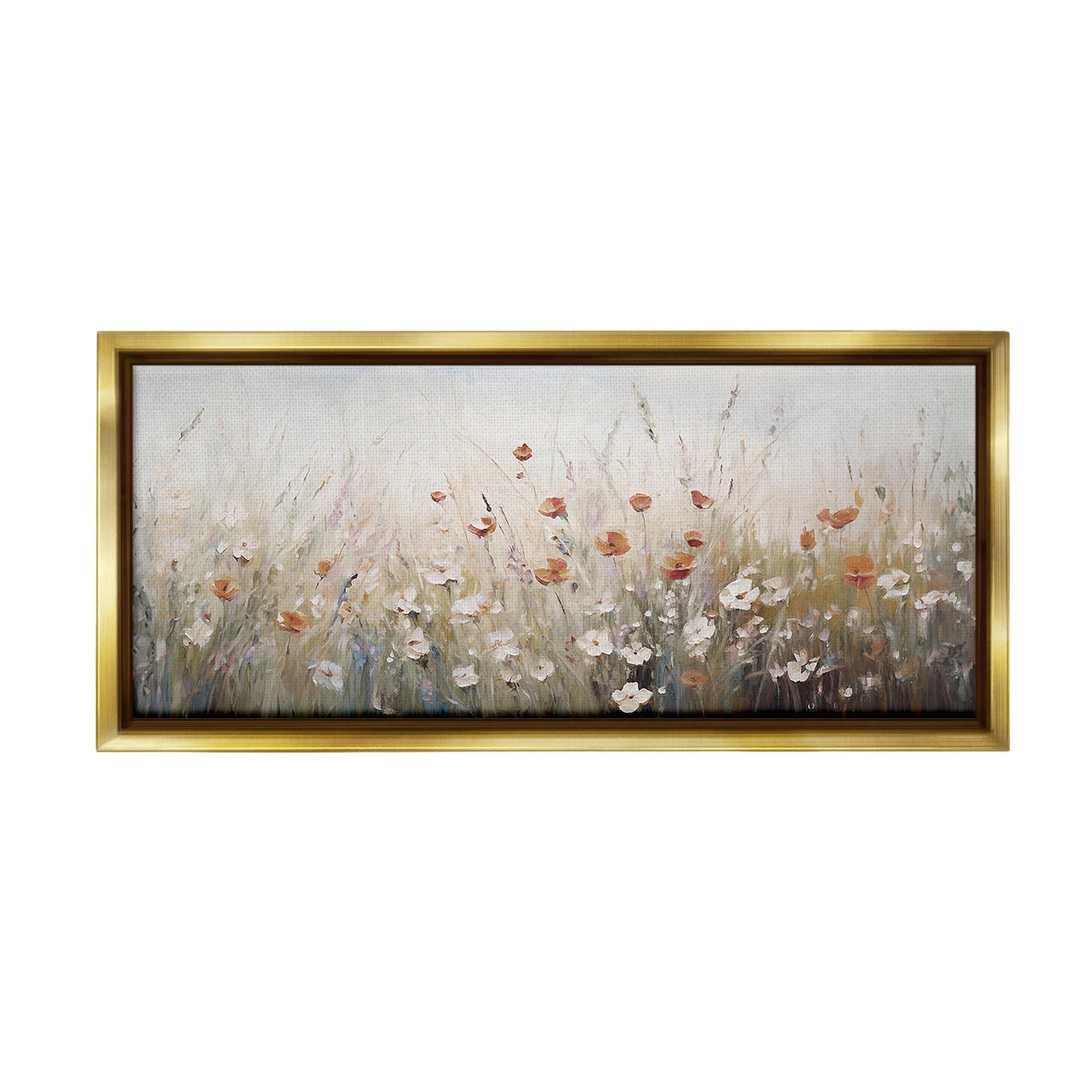 Stupell Industries Neutral Poppy Blooms Botanical & Floral Painting Gold Floater Framed Canvas Art Print Wall Art, 31 x 14