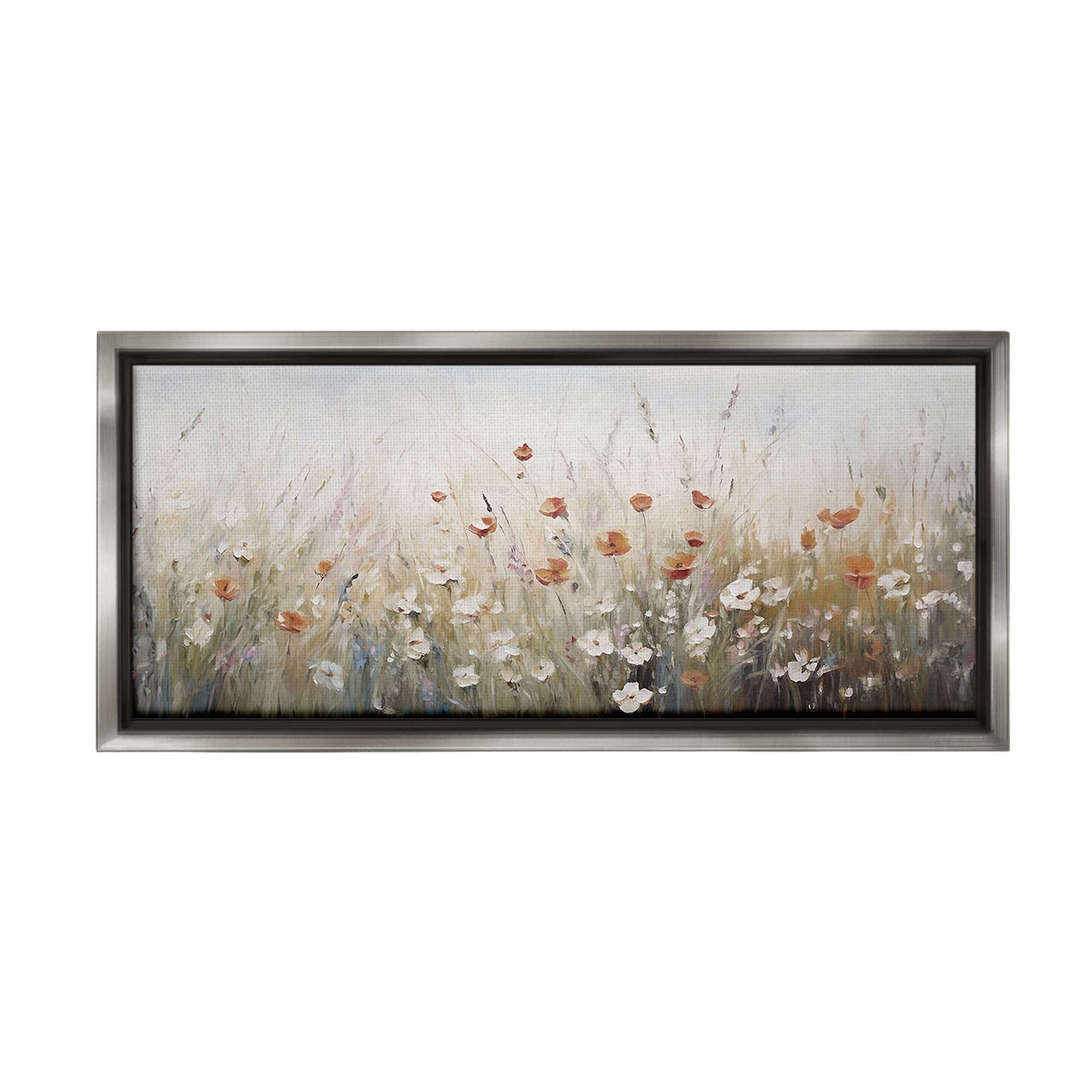 Stupell Industries Neutral Poppy Blooms Botanical & Floral Painting Gray Floater Framed Canvas Art Print Wall Art, 31 x 14