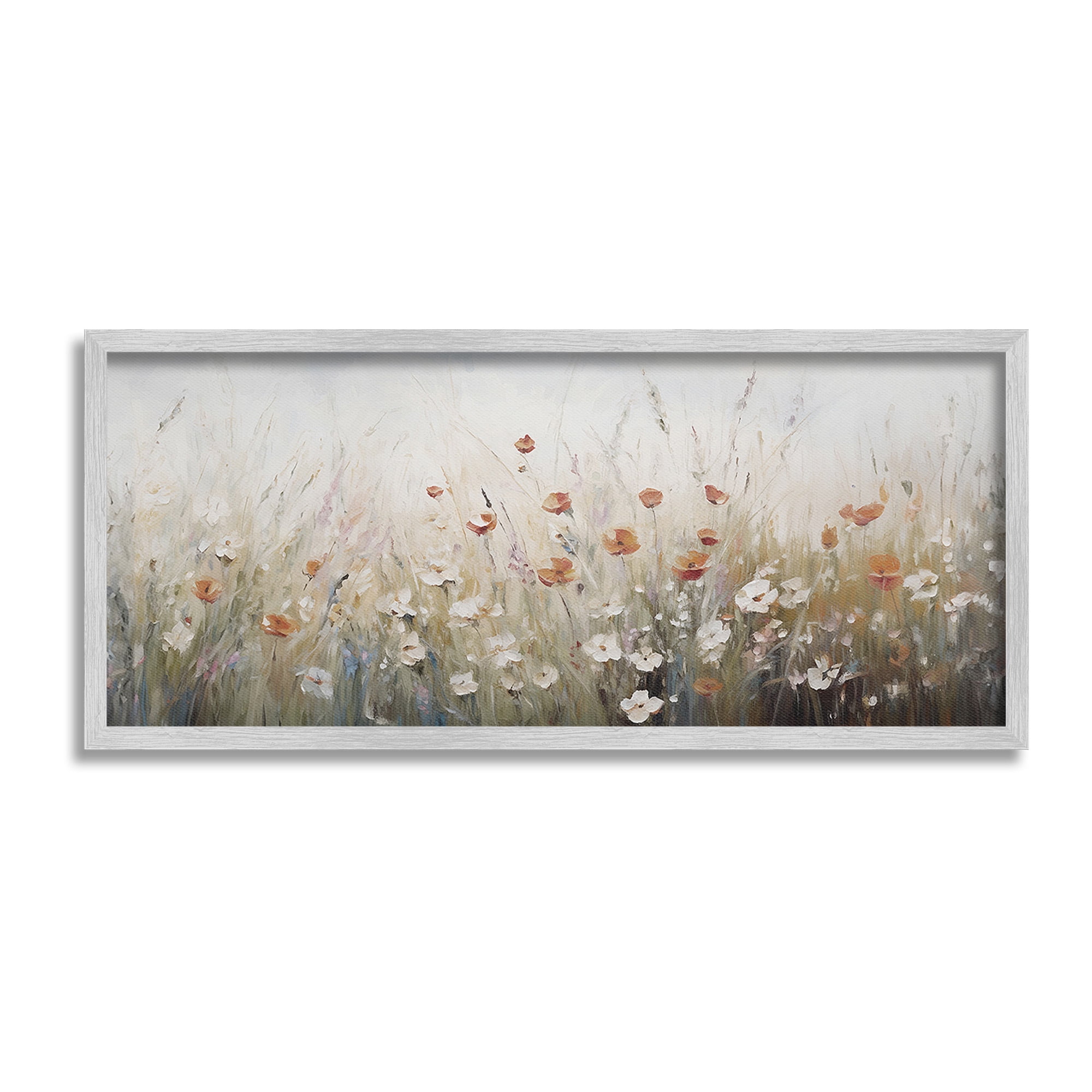 Stupell Industries Neutral Poppy Blooms Botanical & Floral Painting Gray Framed Art Print Wall Art, 24 x 10
