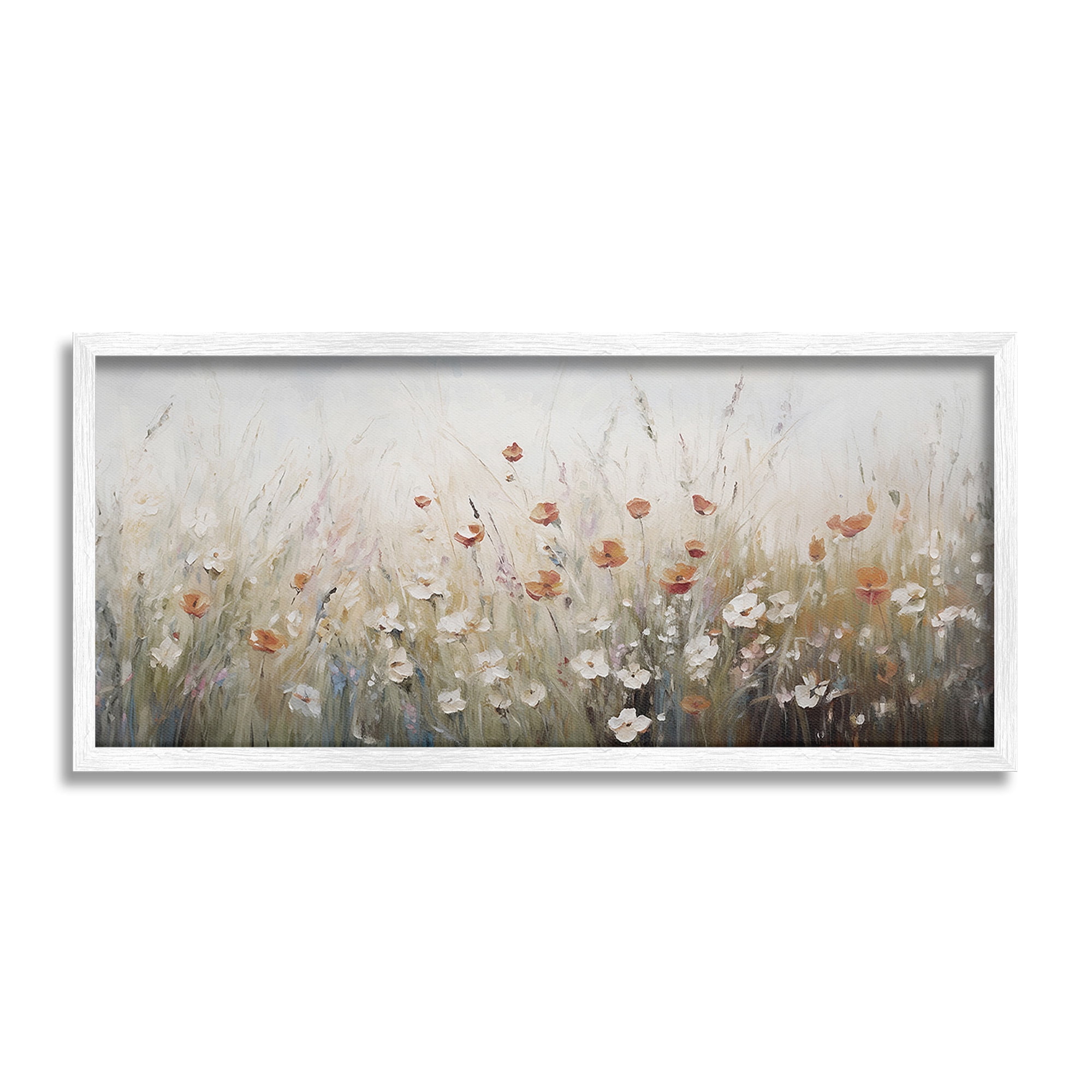 Stupell Industries Neutral Poppy Blooms Botanical & Floral Painting White Framed Art Print Wall Art, 30 x 13