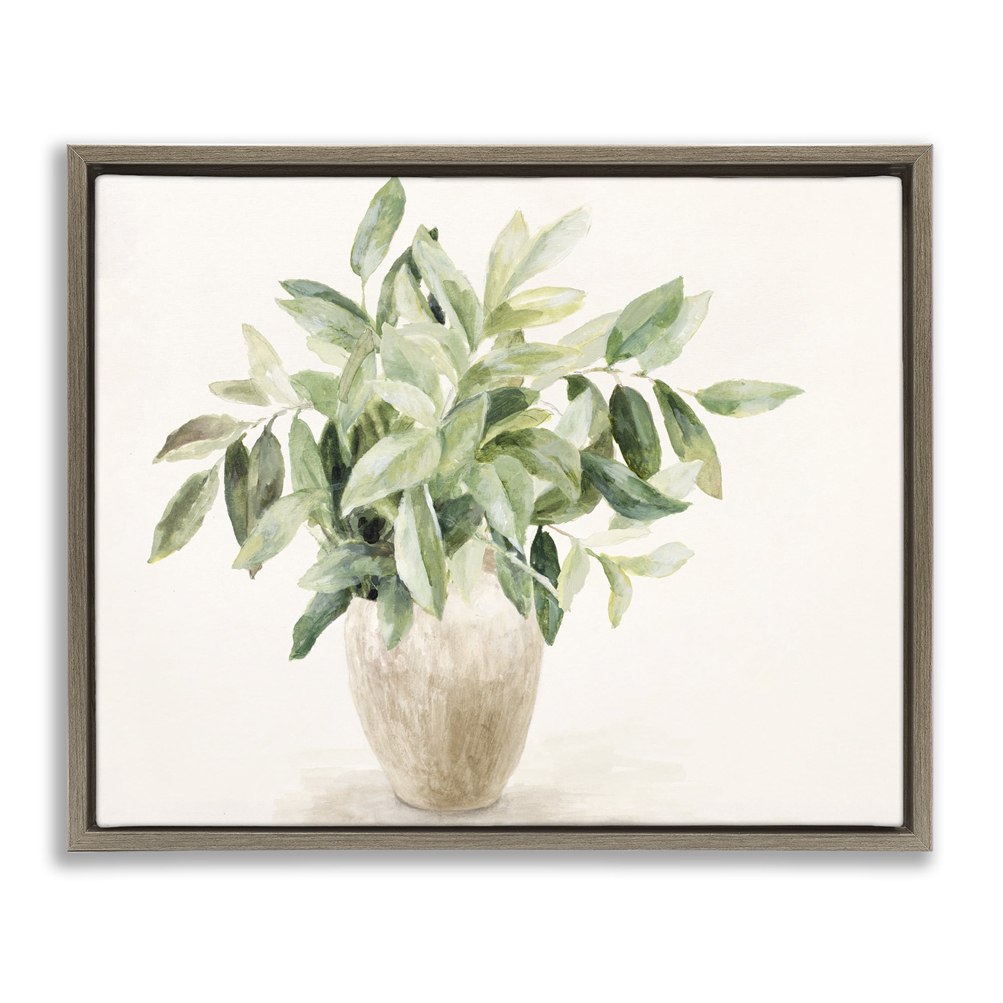 Stupell Industries Neutral Potted Plant Botanical & Floral Painting Brown Floater Framed Art Print Wall Art, 21 x 17