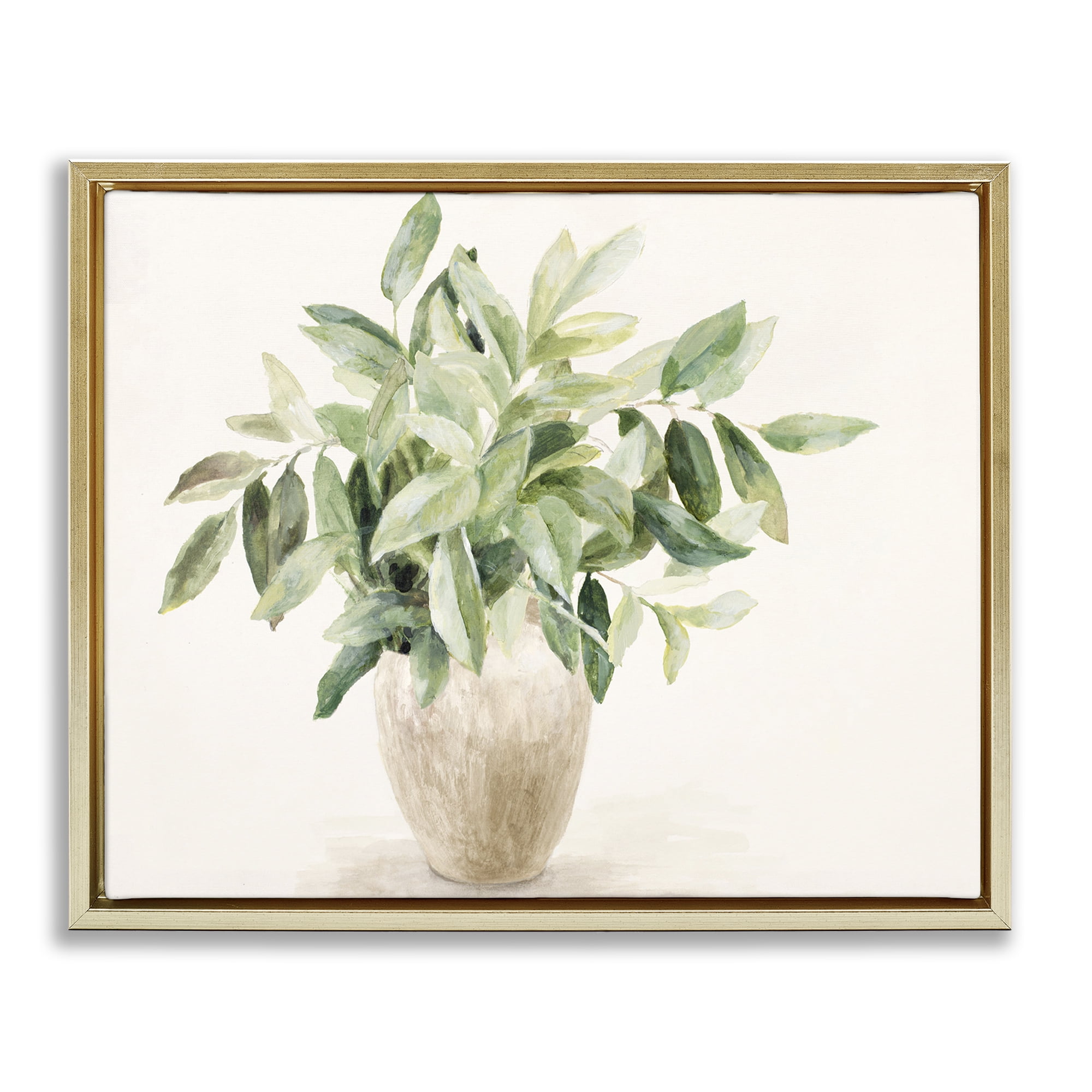 Stupell Industries Neutral Potted Plant Botanical & Floral Painting Gold Floater Framed Art Print Wall Art, 21 x 17