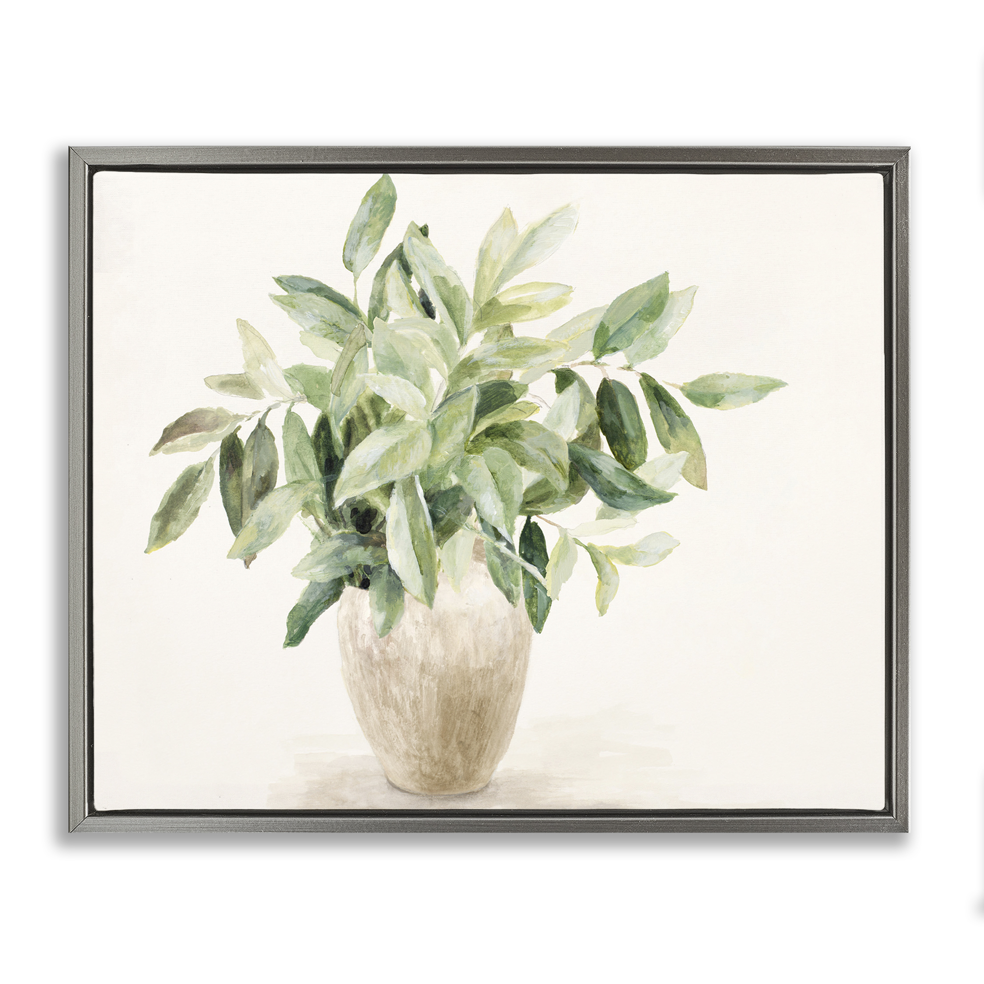 Stupell Industries Neutral Potted Plant Botanical & Floral Painting Gray Floater Framed Art Print Wall Art, 21 x 17