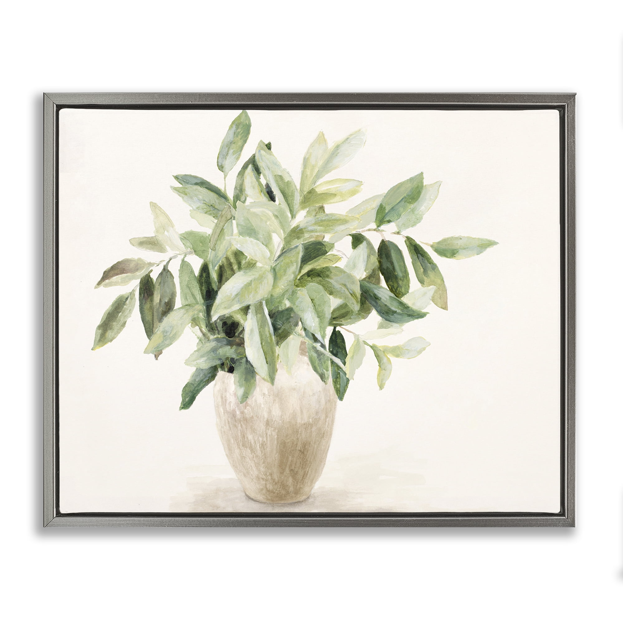 Stupell Industries Neutral Potted Plant Botanical & Floral Painting Gray Floater Framed Art Print Wall Art, 31 x 25