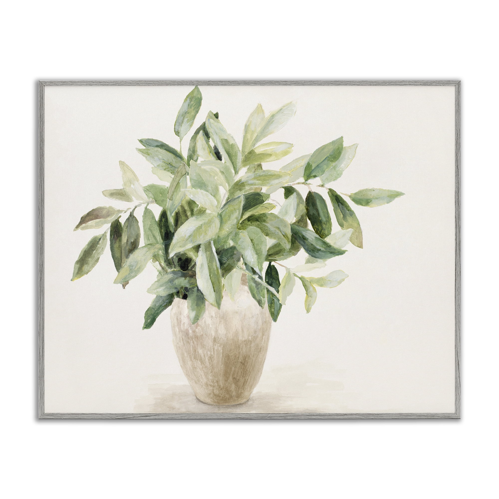 Stupell Industries Neutral Potted Plant Botanical & Floral Painting Gray Framed Art Print Wall Art, 30 x 24