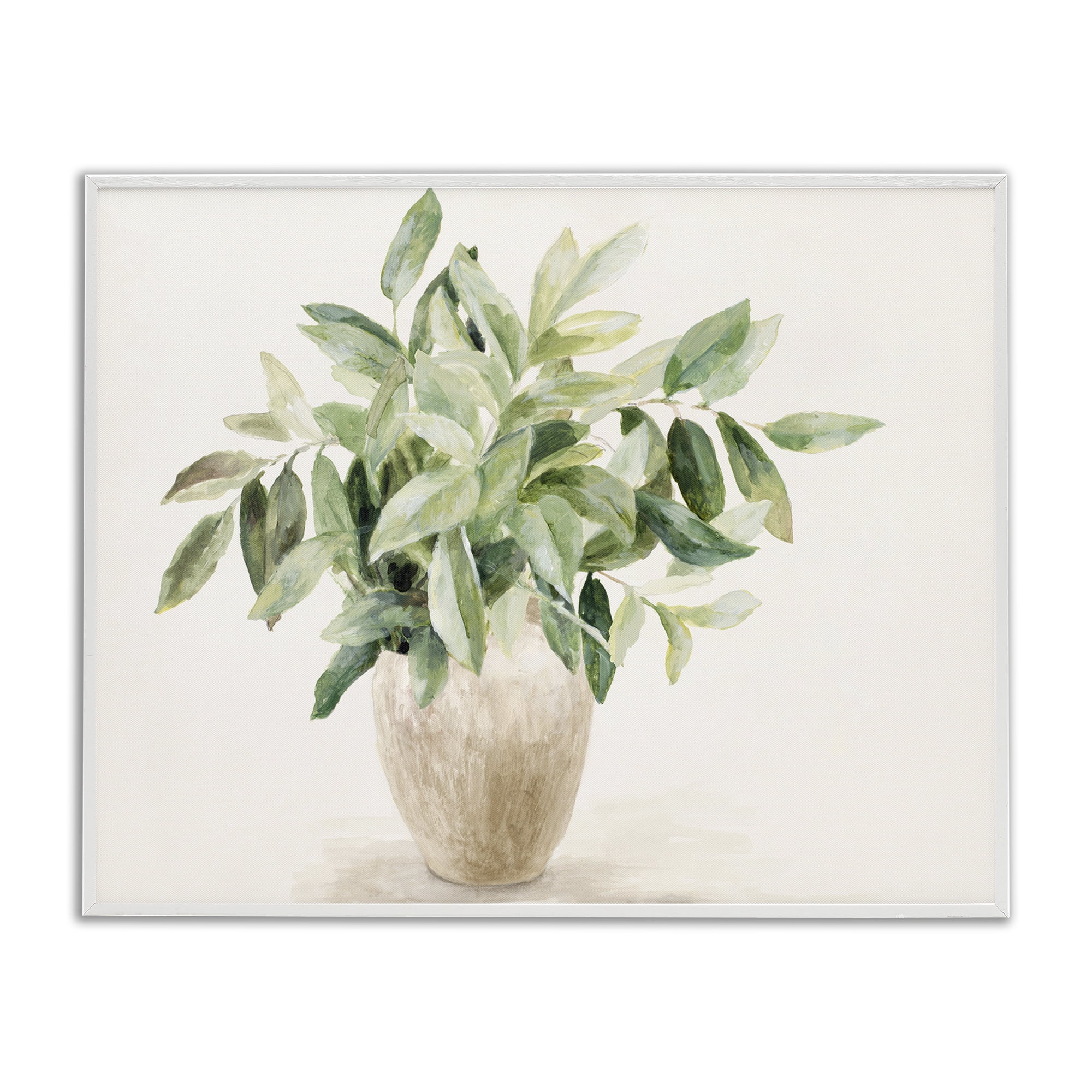 Stupell Industries Neutral Potted Plant Botanical & Floral Painting White Framed Art Print Wall Art, 14 x 11