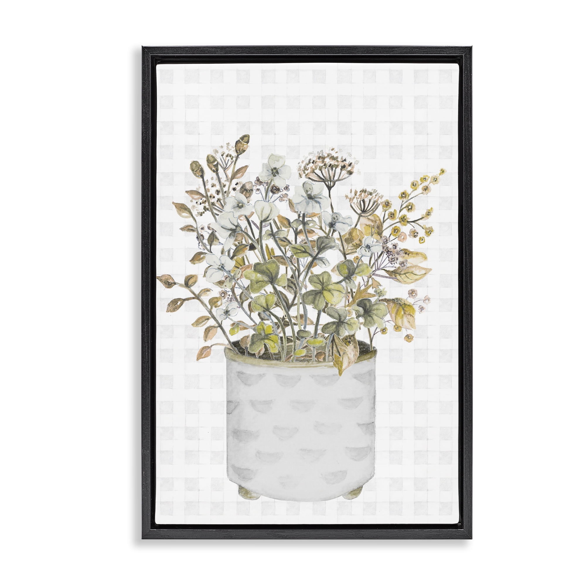 Stupell Industries Neutral Potted Wildflowers Botanical & Floral Painting Black Floater Framed Canvas Art Print Wall Art, 17 x 25