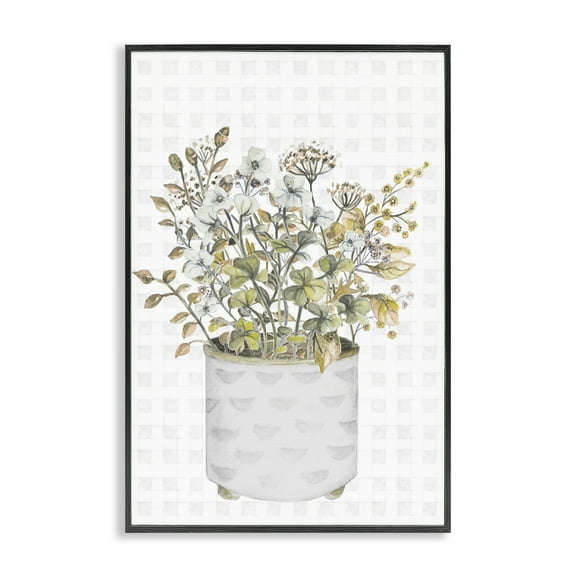 Stupell Industries Neutral Potted Wildflowers Botanical & Floral Painting Black Framed Art Print Wall Art, 12 x 18