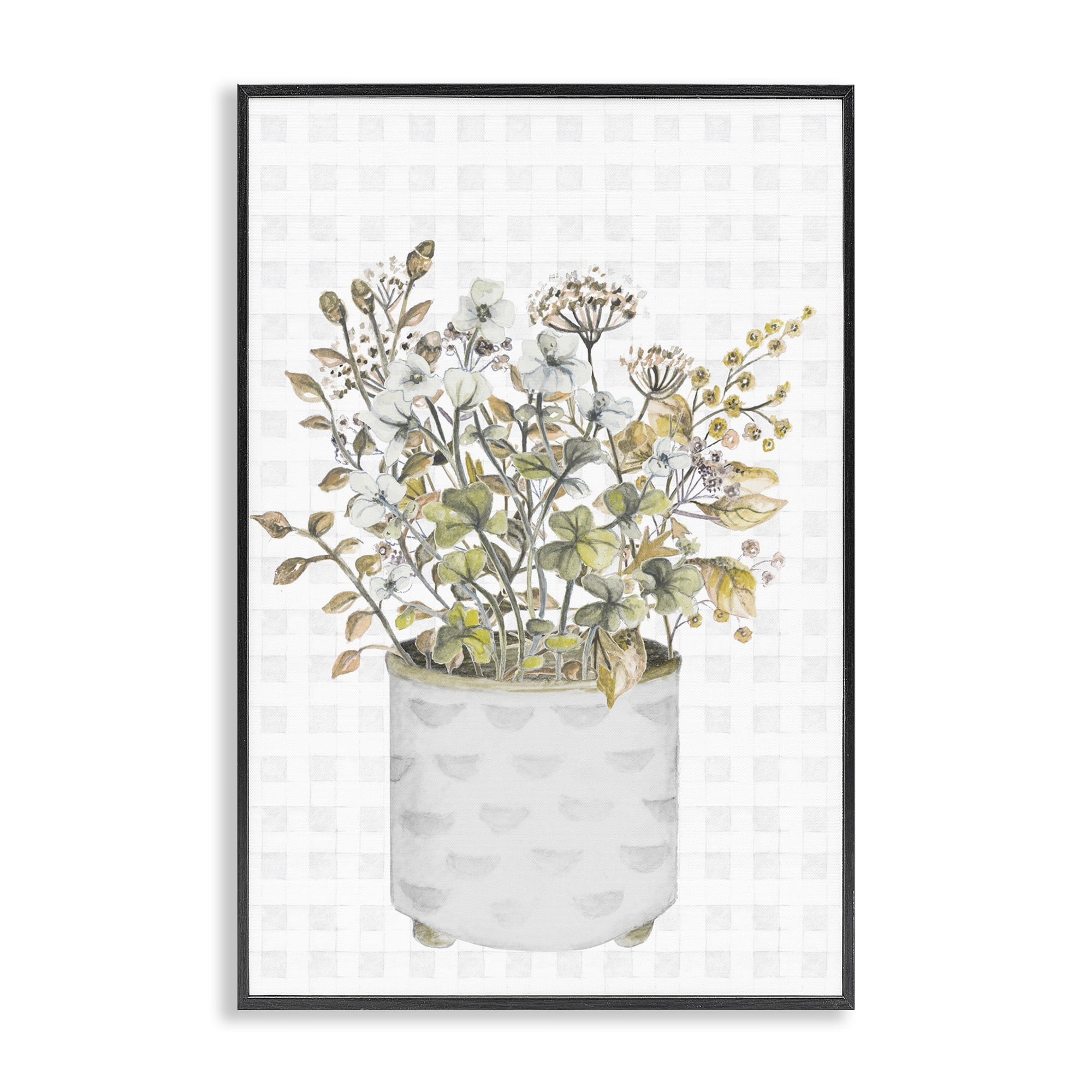 Stupell Industries Neutral Potted Wildflowers Botanical & Floral Painting Black Framed Art Print Wall Art, 20 x 30