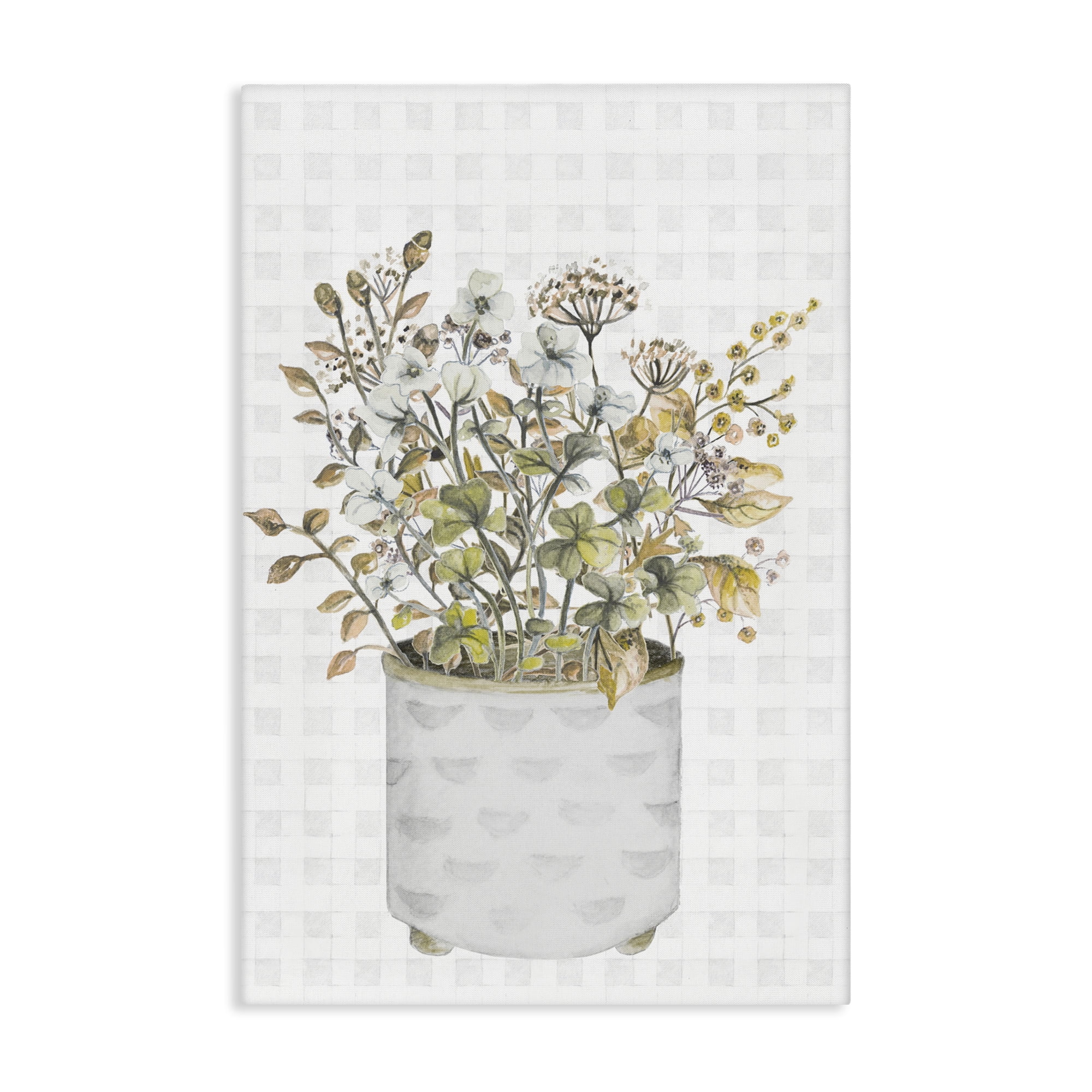 Stupell Industries Neutral Potted Wildflowers Botanical & Floral Painting Gallery Wrapped Canvas Art Print Wall Art, 30 x 45