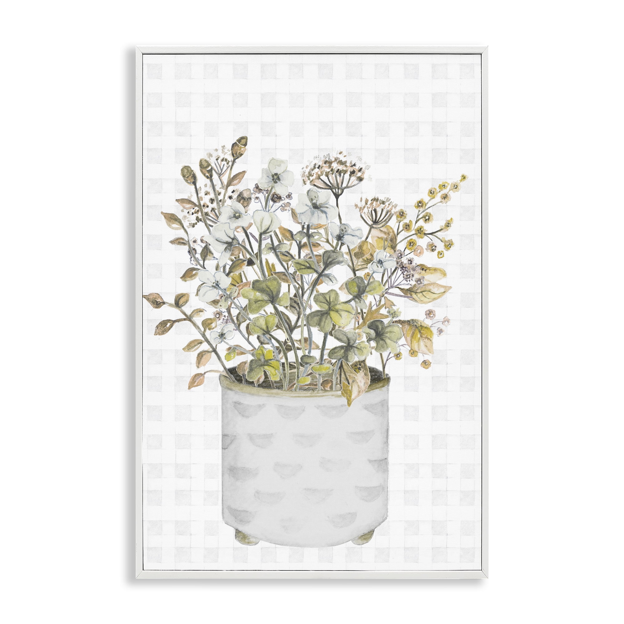 Stupell Industries Neutral Potted Wildflowers Botanical & Floral Painting White Framed Art Print Wall Art, 12 x 18