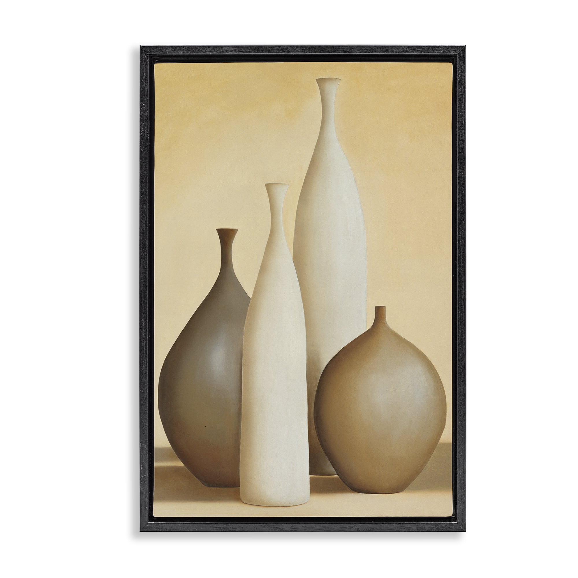 Stupell Industries Neutral Pottery Bottles Furniture Painting Black Floater Framed Canvas Art Print Wall Art, 17 x 25