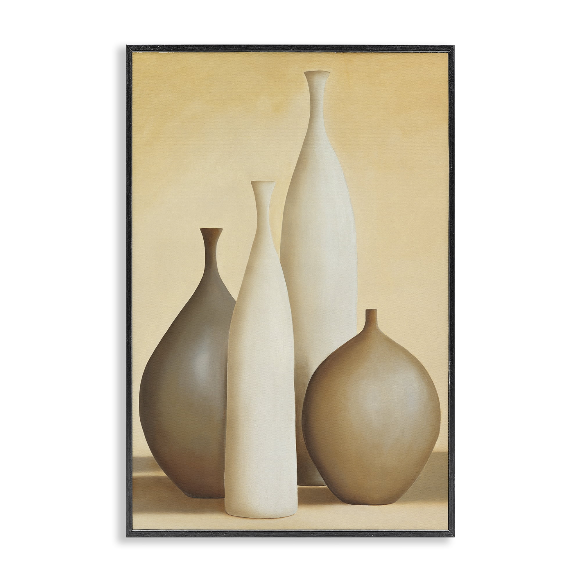 Stupell Industries Neutral Pottery Bottles Furniture Painting Black Framed Art Print Wall Art, 16 x 24