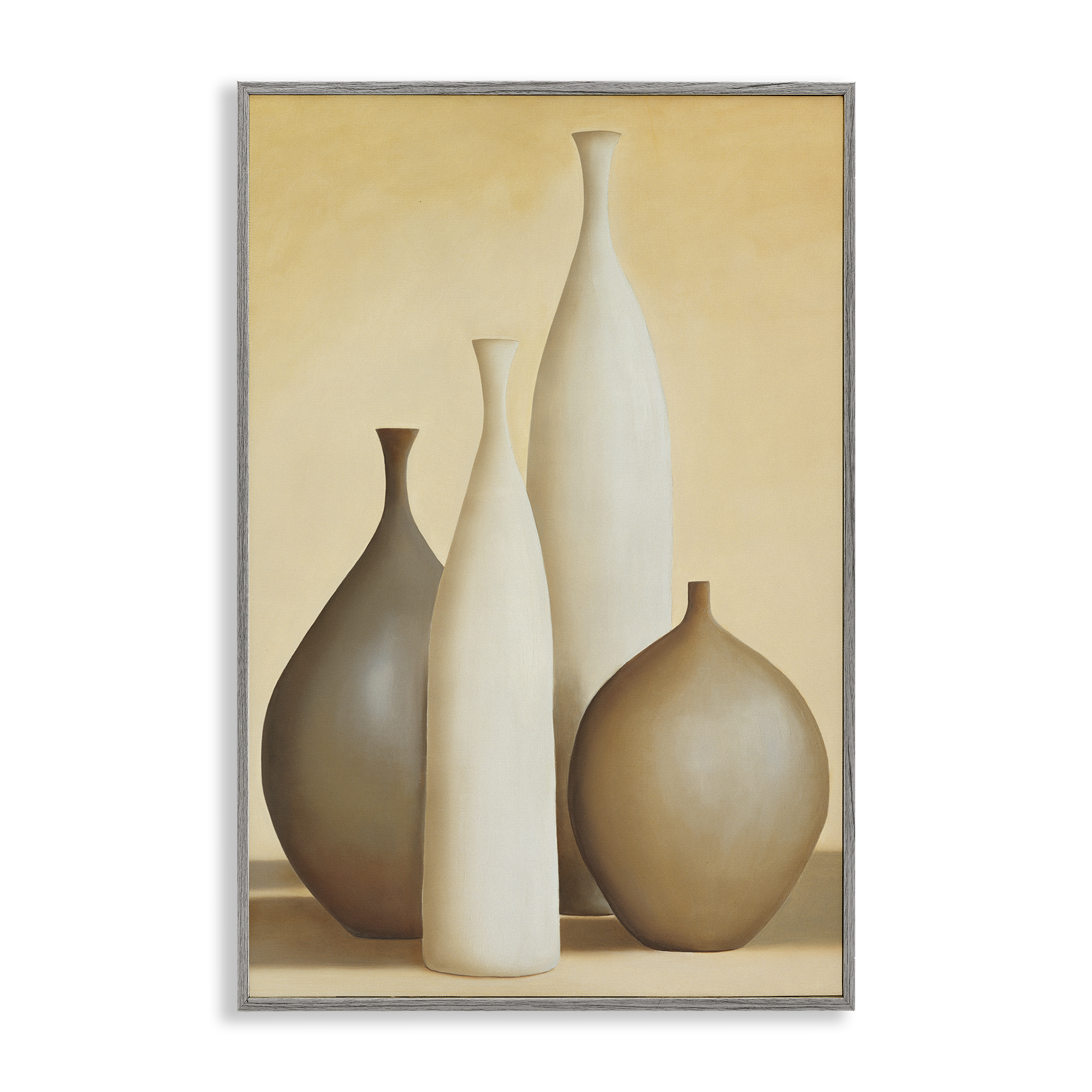 Stupell Industries Neutral Pottery Bottles Furniture Painting Gray Framed Art Print Wall Art, 12 x 18