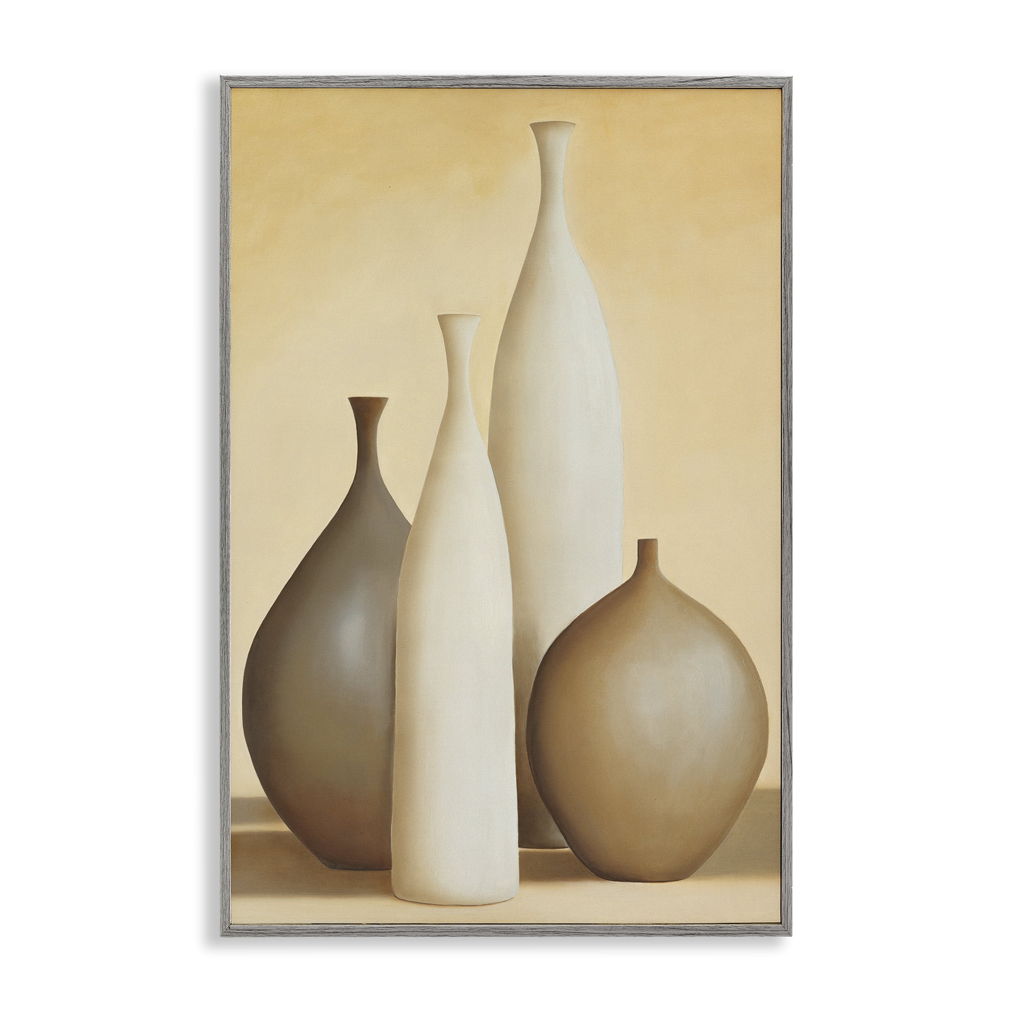 Stupell Industries Neutral Pottery Bottles Furniture Painting Gray Framed Art Print Wall Art, 16 x 24