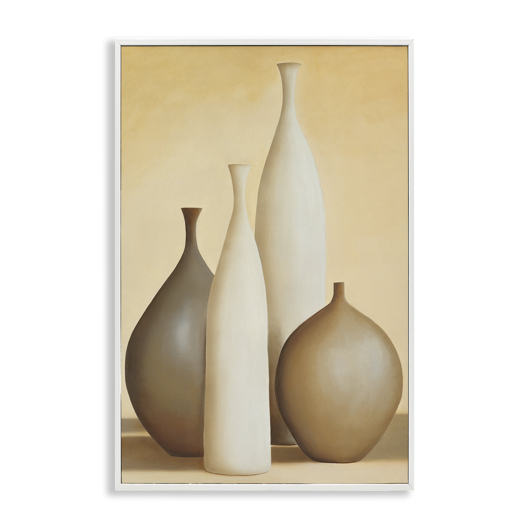 Stupell Industries Neutral Pottery Bottles Furniture Painting White Framed Art Print Wall Art, 12 x 18