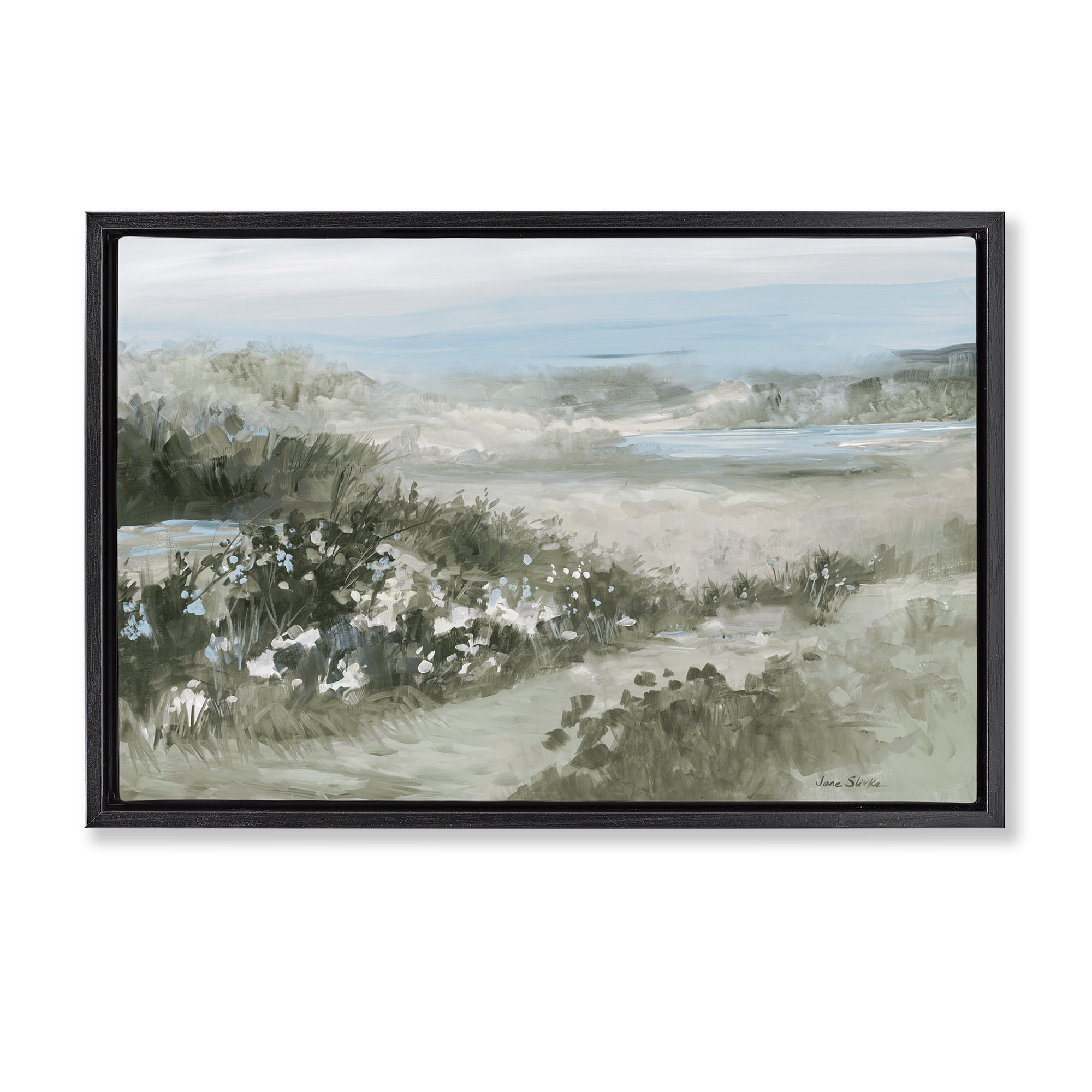 Stupell Industries Neutral Quiet Composition Landscape Black Framed Floater Canvas Wall Art, design by Jane Slivka