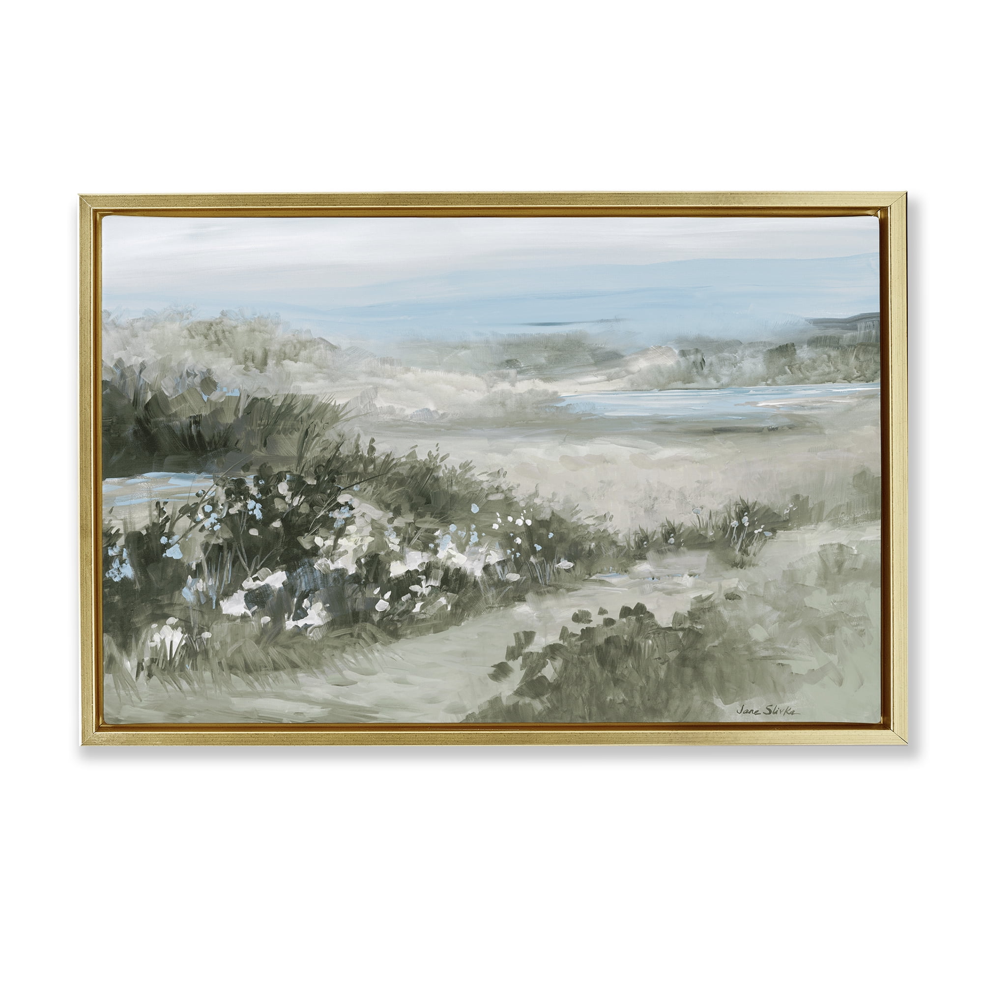 Stupell Industries Neutral Quiet Composition Landscape Gold Framed Floater Canvas Wall Art, design by Jane Slivka