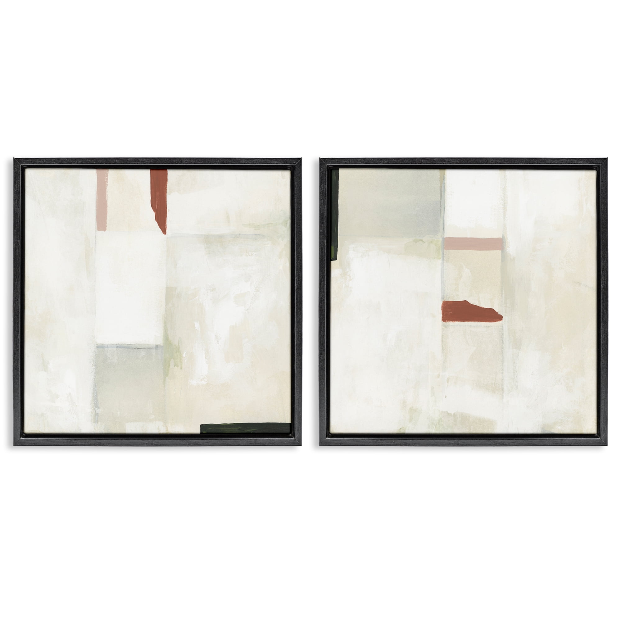 Stupell Industries Neutral Rectangles Mauve Effects Abstract Painting Black Floater Framed Canvas Art Print Wall Art, 18 x 18, Set of 2