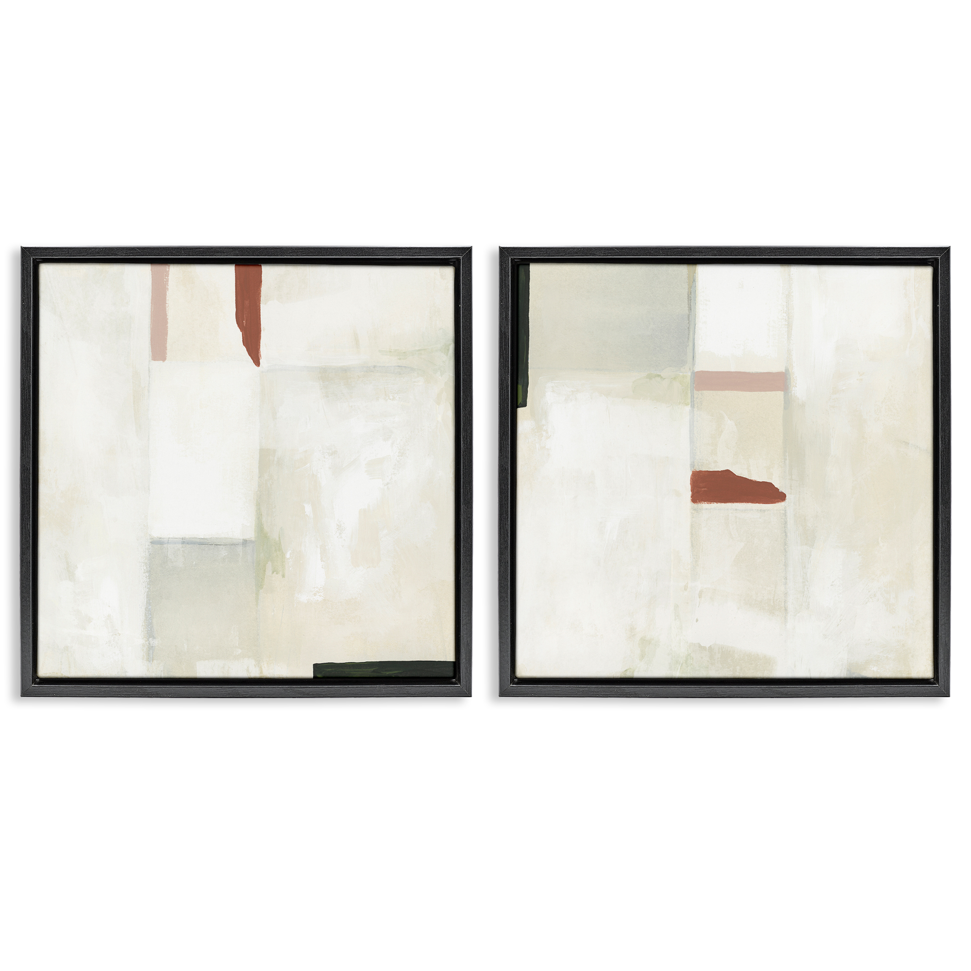 Stupell Industries Neutral Rectangles Mauve Effects Abstract Painting Black Floater Framed Canvas Art Print Wall Art, 25 x 25, Set of 2