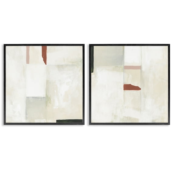 Stupell Industries Neutral Rectangles Mauve Effects Abstract Painting Black Framed Art Print Wall Art, 17 x 17, Set of 2