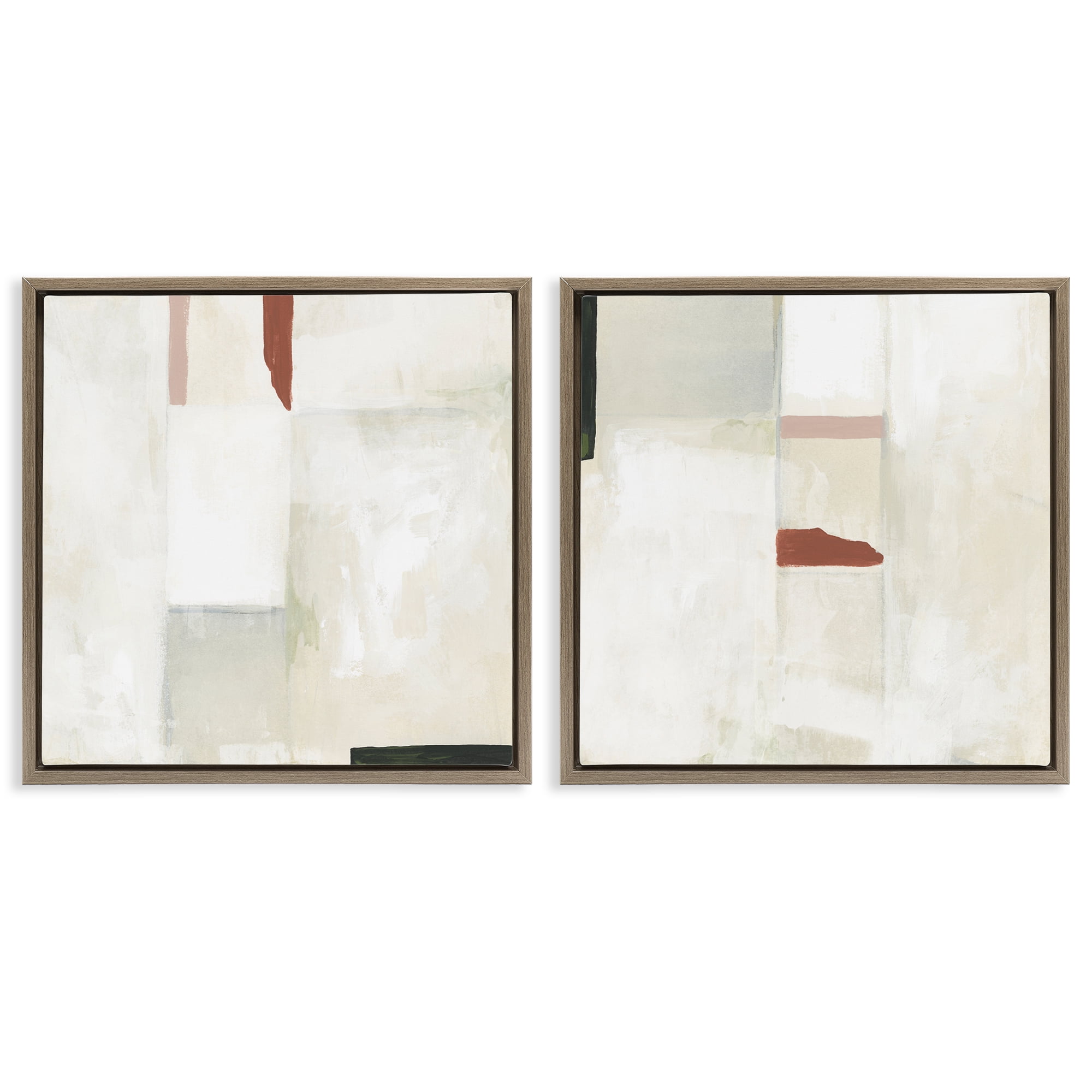 Stupell Industries Neutral Rectangles Mauve Effects Abstract Painting Brown Floater Framed Canvas Art Print Wall Art, 18 x 18, Set of 2