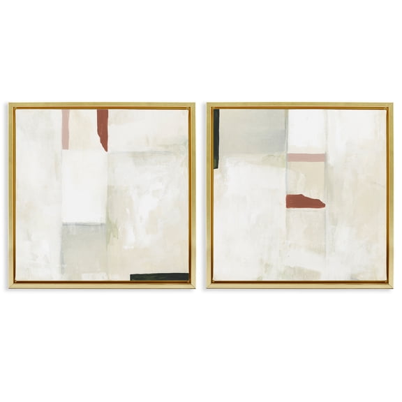 Stupell Industries Neutral Rectangles Mauve Effects Abstract Painting Gold Floater Framed Canvas Art Print Wall Art, 18 x 18, Set of 2