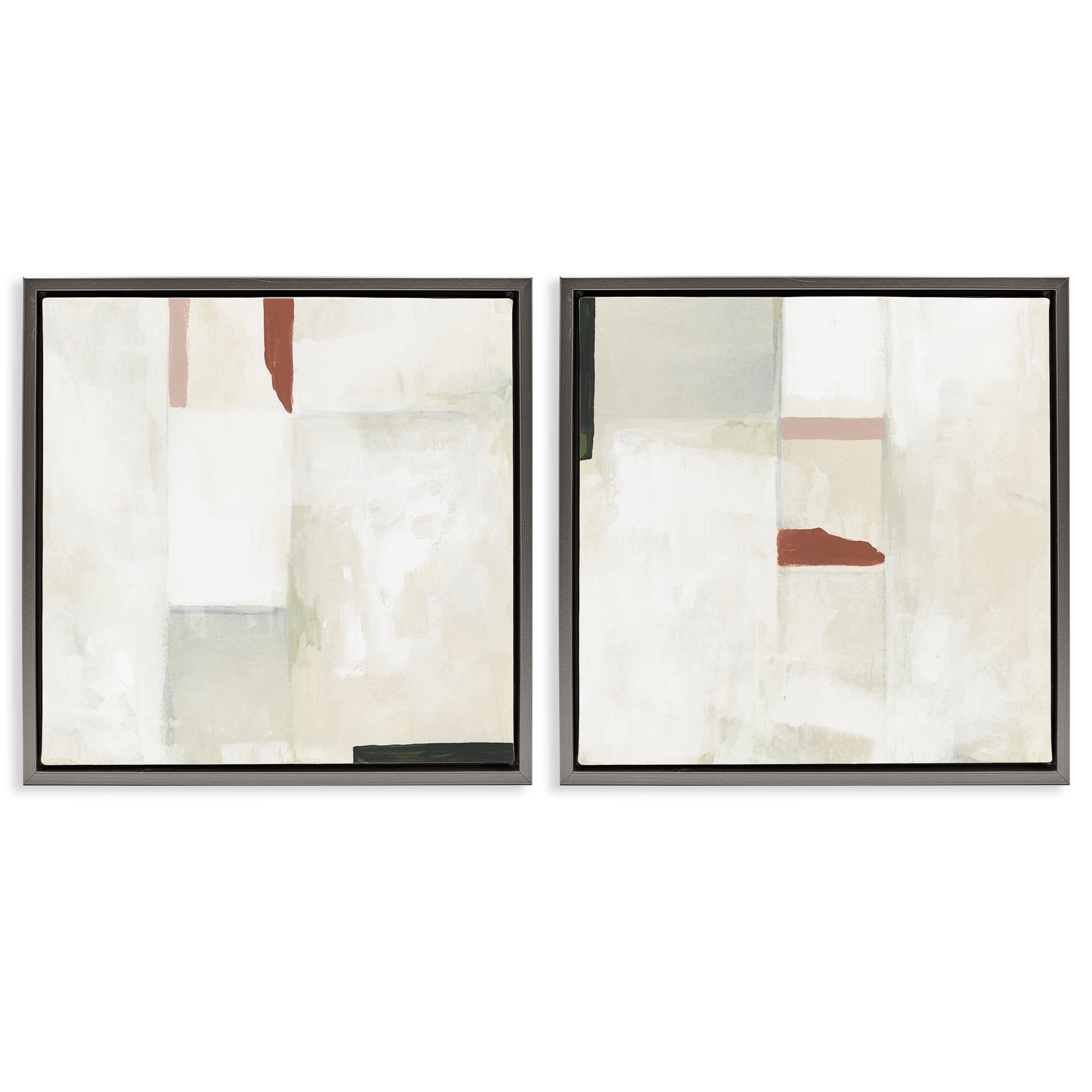 Stupell Industries Neutral Rectangles Mauve Effects Abstract Painting Gray Floater Framed Canvas Art Print Wall Art, 18 x 18, Set of 2