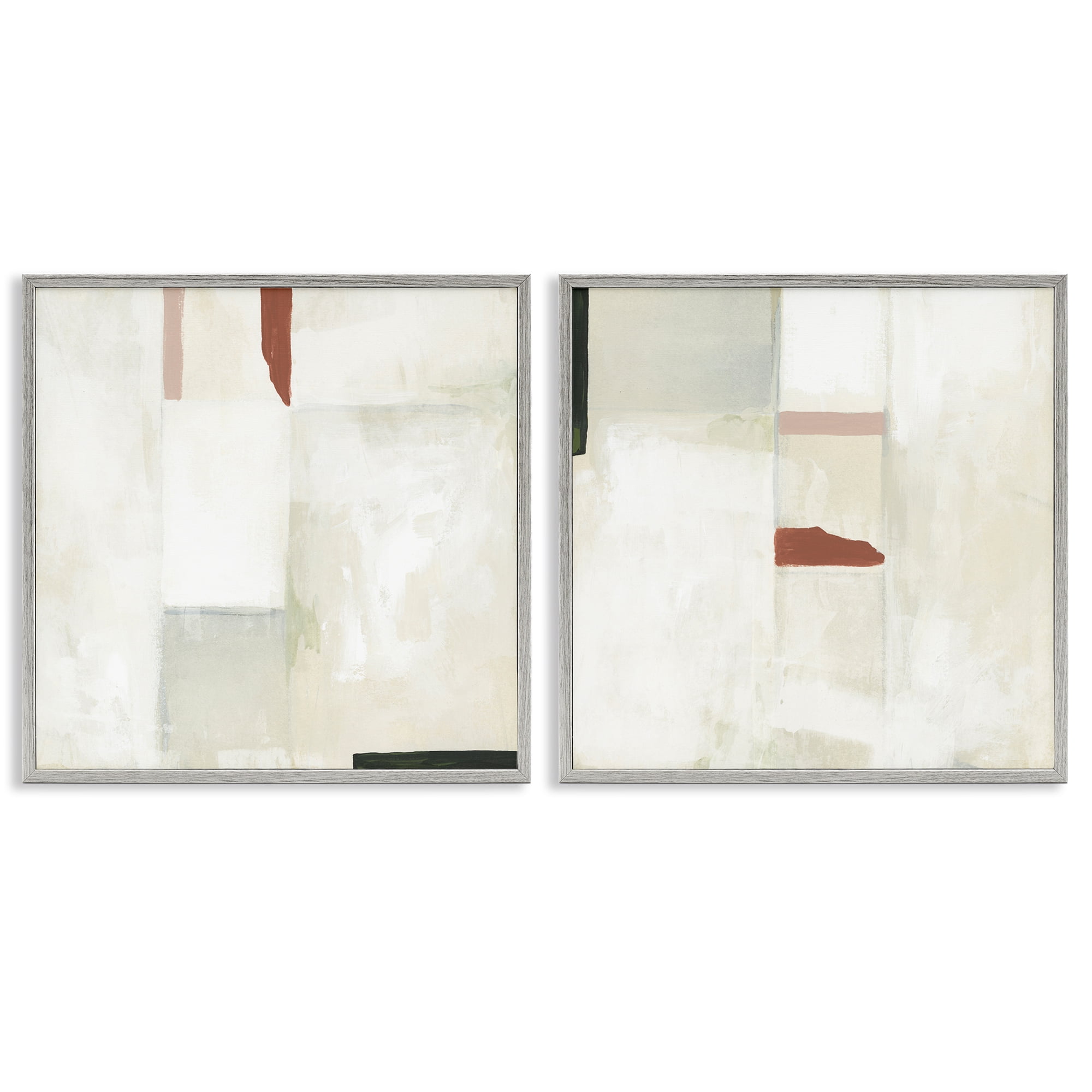 Stupell Industries Neutral Rectangles Mauve Effects Abstract Painting Gray Framed Art Print Wall Art, 17 x 17, Set of 2