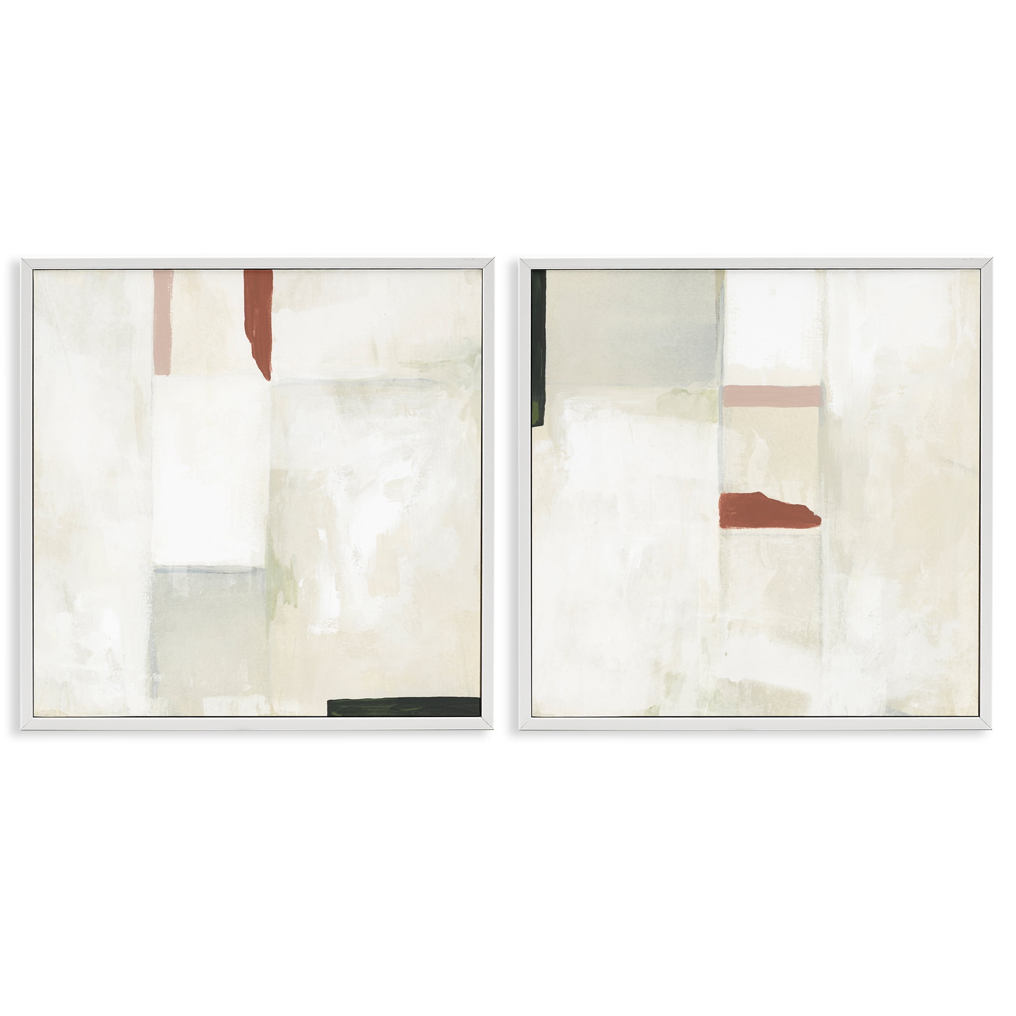 Stupell Industries Neutral Rectangles Mauve Effects Abstract Painting White Framed Art Print Wall Art, 17 x 17, Set of 2