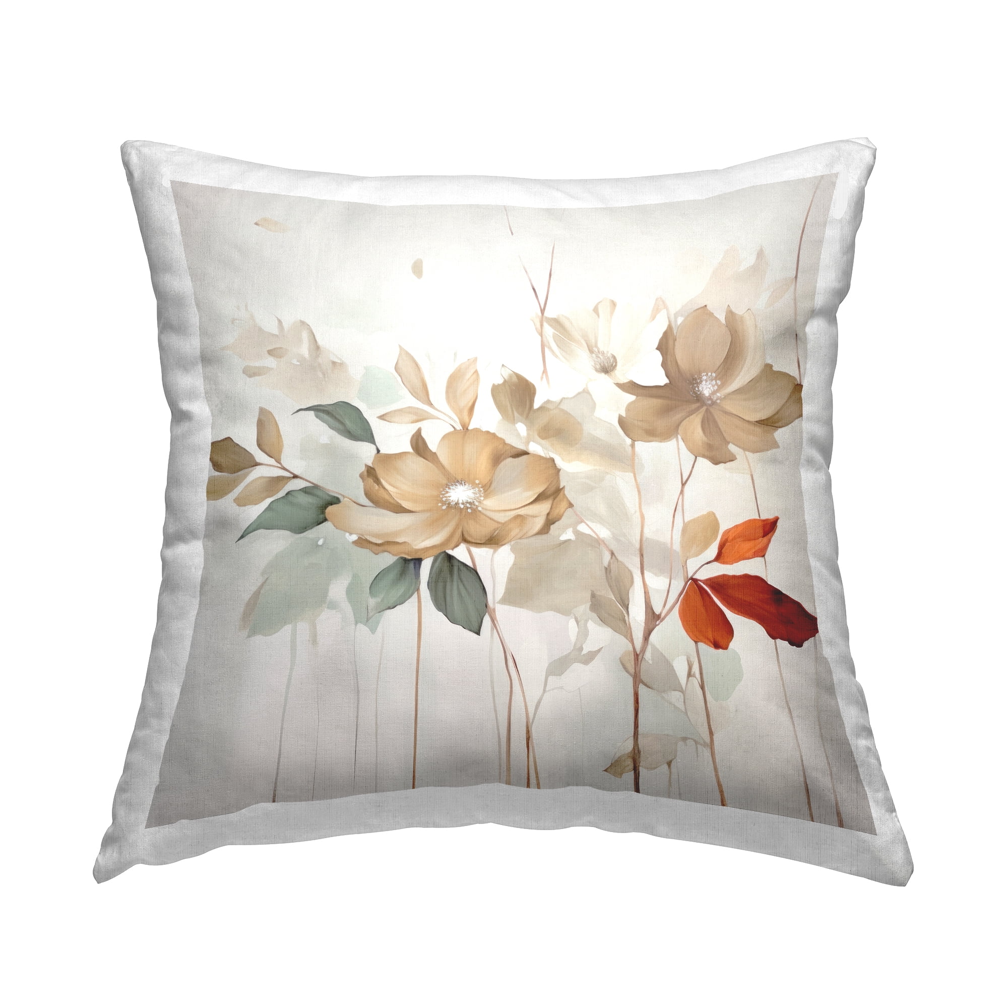 Stupell Industries Neutral & Red Flowers Decorative Printed Throw Pillow, 18 x 18