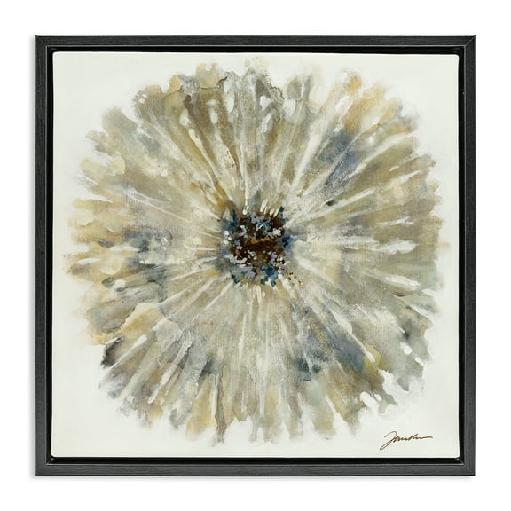 Stupell Industries Neutral Rustic Abstract Flower Floral Painting Black Floater Framed Canvas Art Print Wall Art, 25 x 25