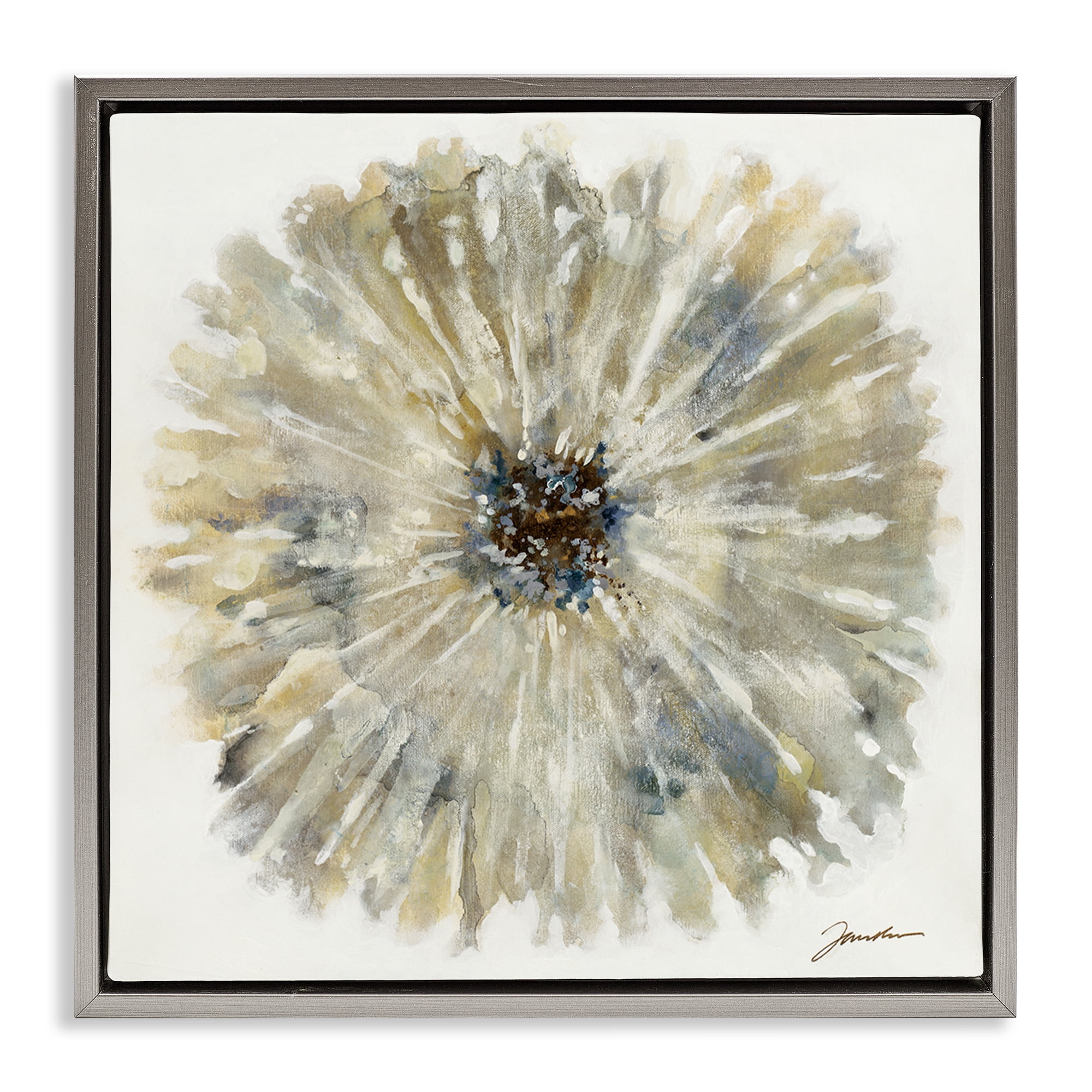 Stupell Industries Neutral Rustic Abstract Flower Floral Painting Gray Floater Framed Canvas Art Print Wall Art, 25 x 25