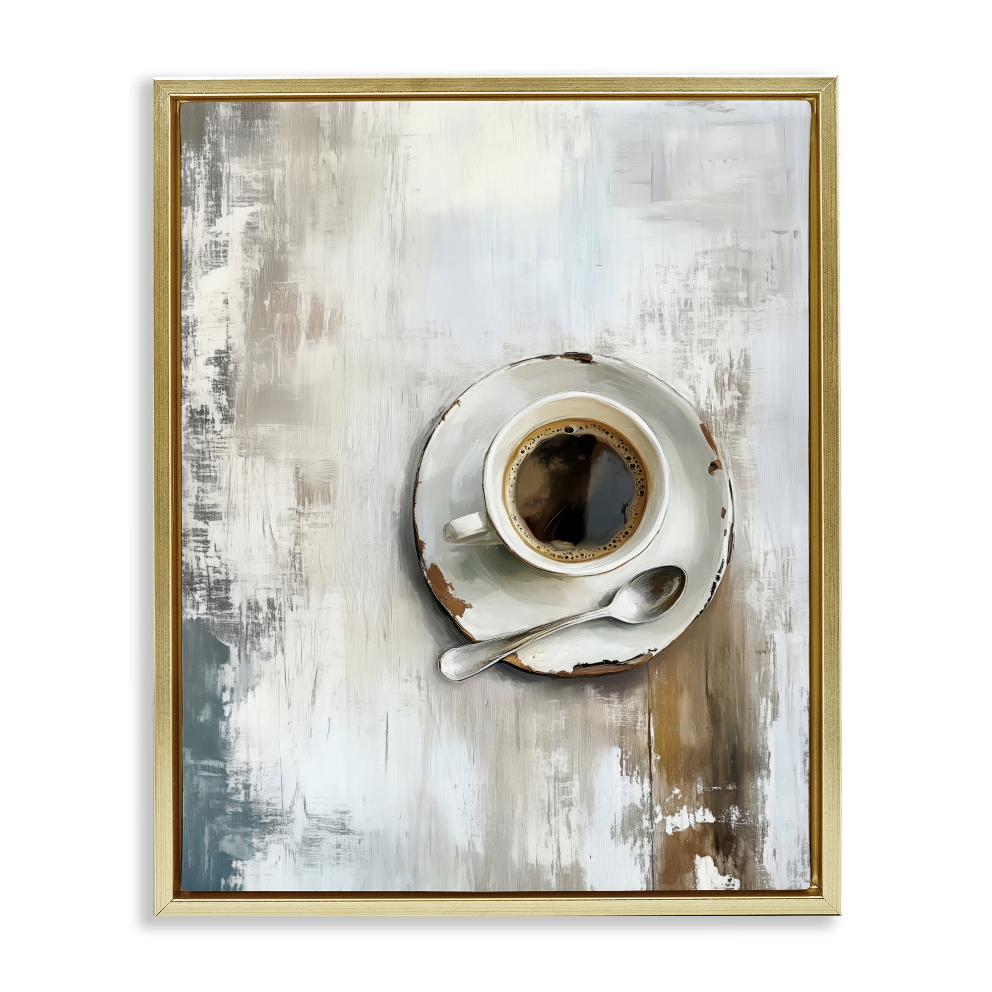 Stupell Industries Neutral & Rustic Cup of Coffee Gold Framed Floater Canvas Wall Art, design by LSR Design Studio