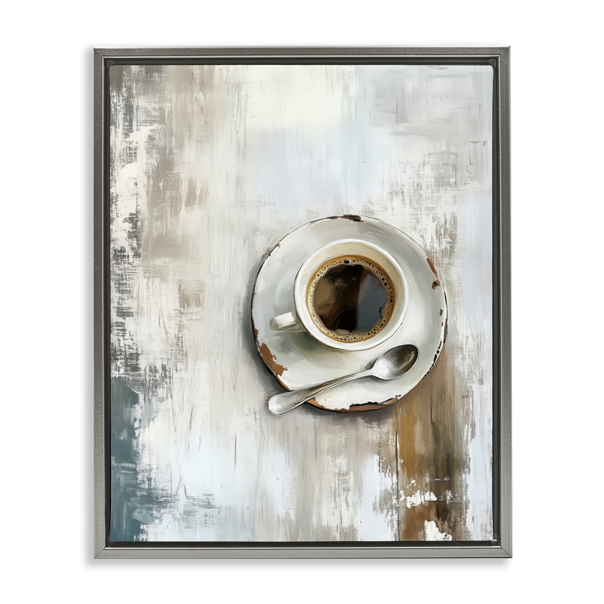 Stupell Industries Neutral & Rustic Cup of Coffee Gray Framed Floater Canvas Wall Art, design by LSR Design Studio