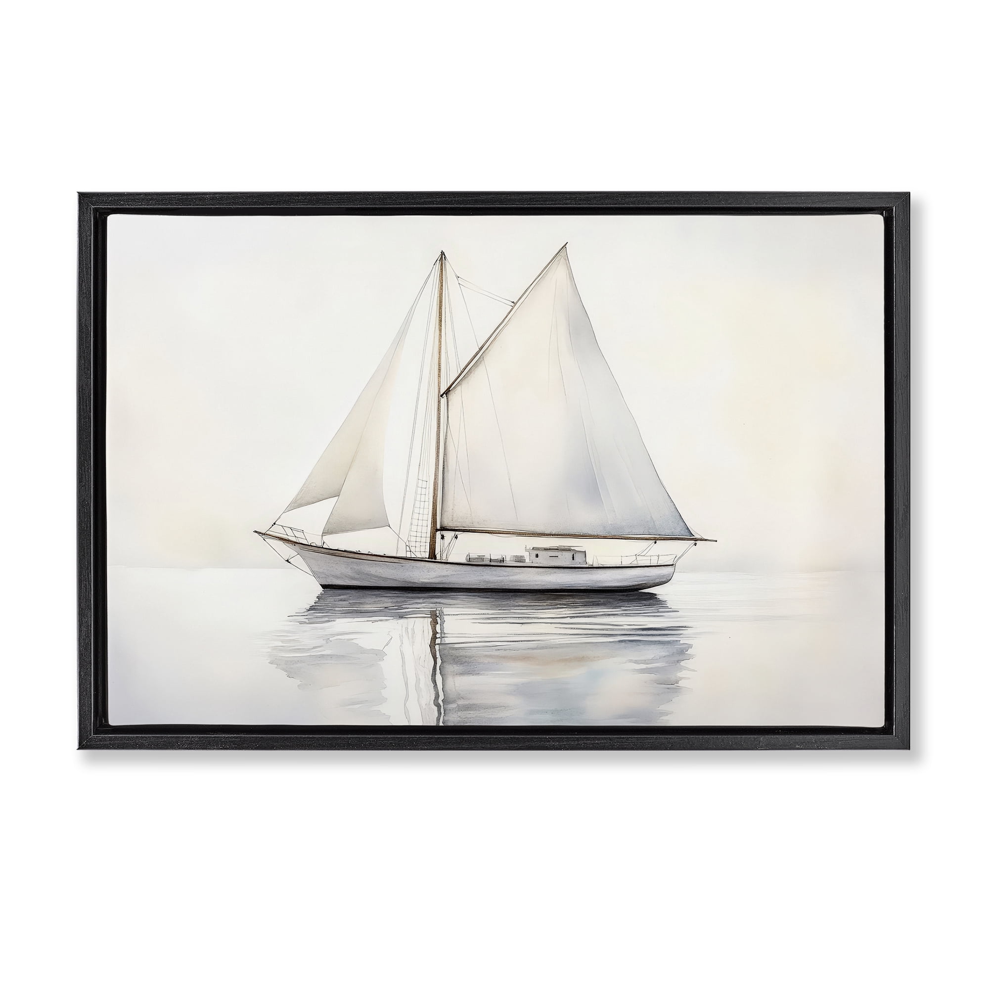 Stupell Industries Neutral Sailboat Reflection Black Framed Floater Canvas Wall Art, design by Petal Prints Design