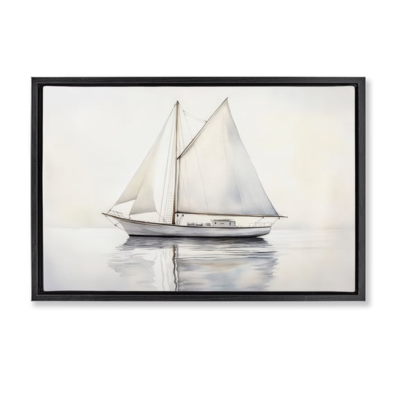 Stupell Industries Tropical Neutral Sailboat Reflection Black Floating Frame Canvas Art, 25 x 17, by Petals Prints Design