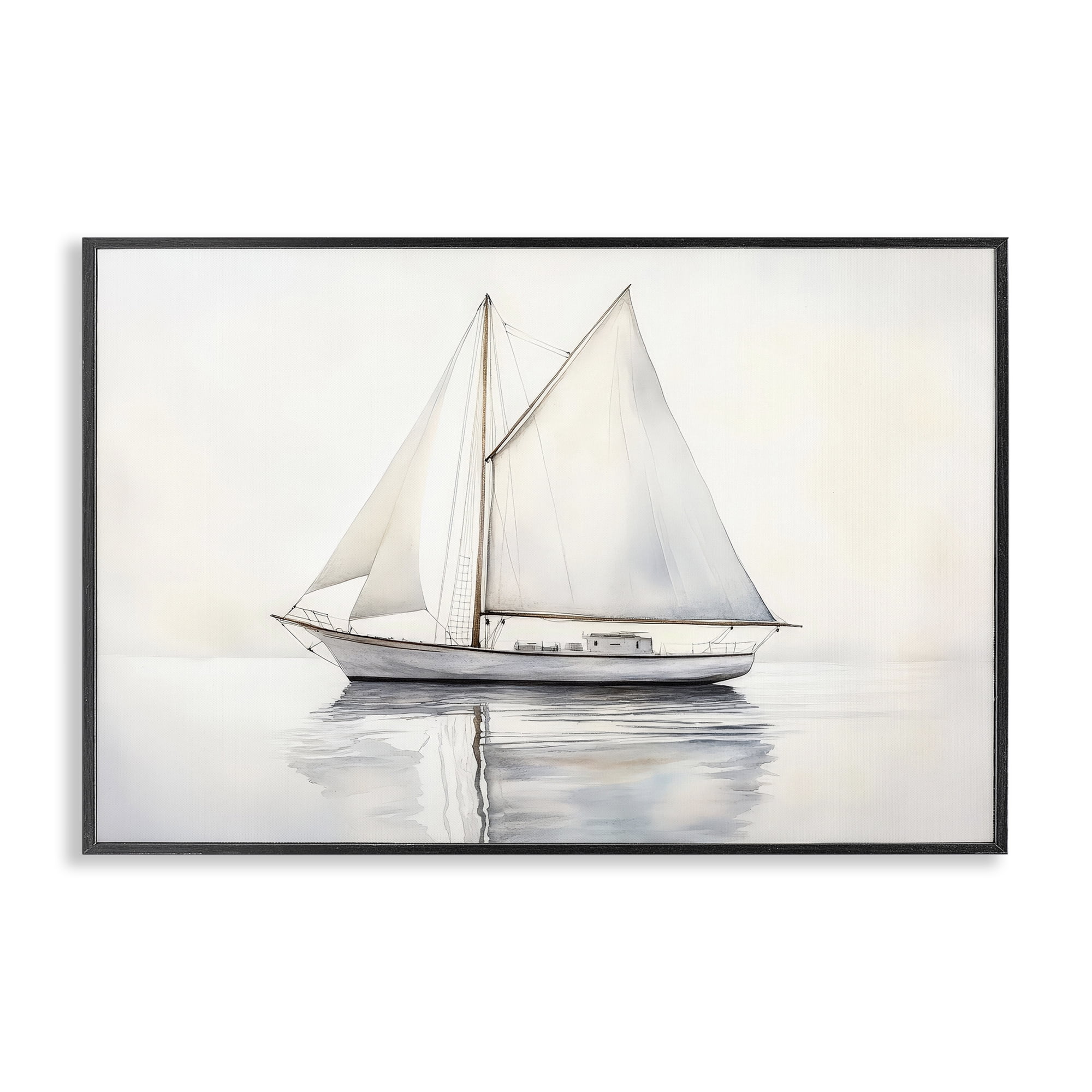 Stupell Industries Neutral Sailboat Reflection Black Framed Giclee Art, design by Petal Prints Design