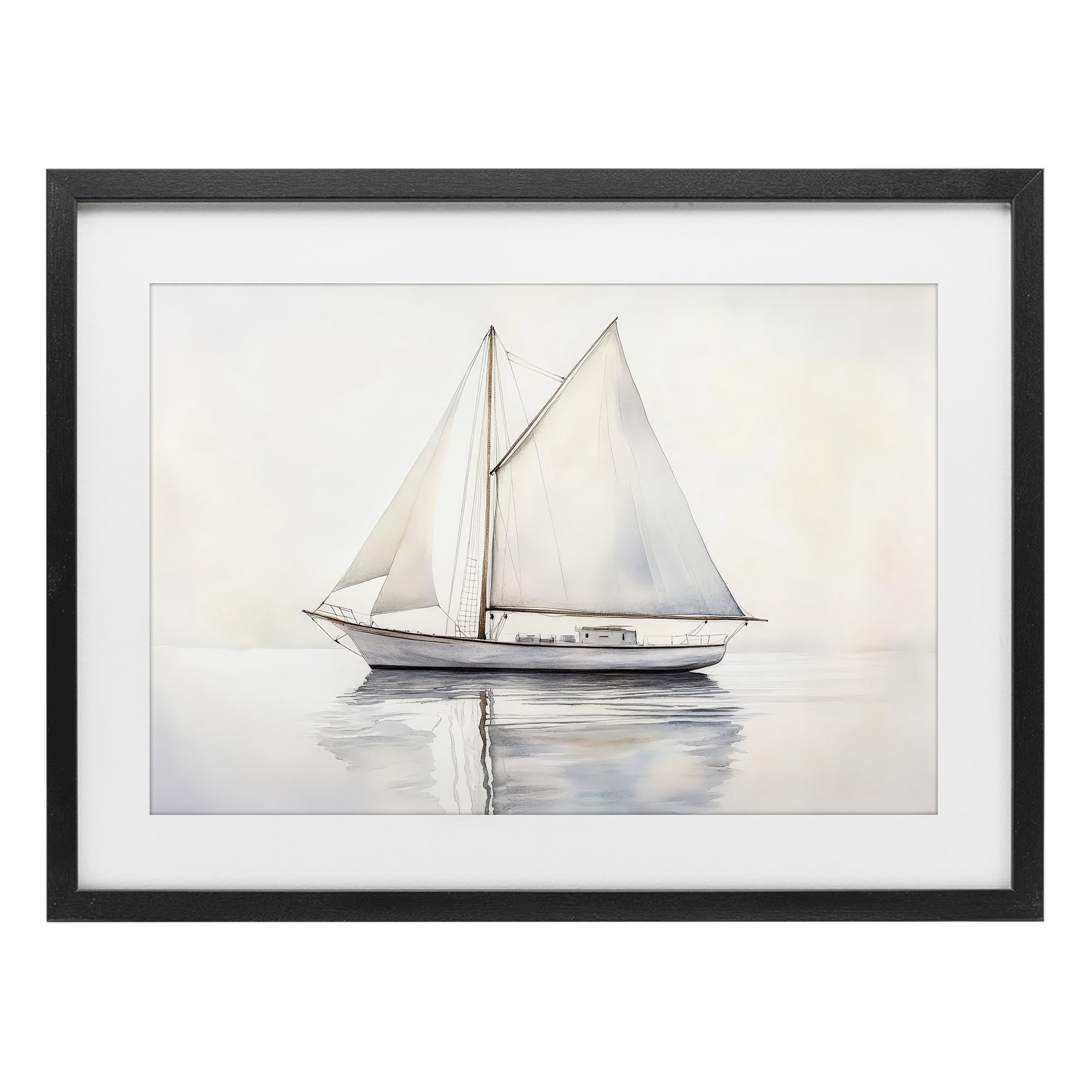 Stupell Industries Neutral Sailboat Reflection Black Framed Print Under Glass, design by Petal Prints Design