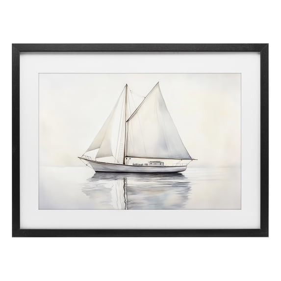 Stupell Industries Tropical Neutral Sailboat Reflection Black Framed Print Under Glass, 20 x 14, by Petals Prints Design
