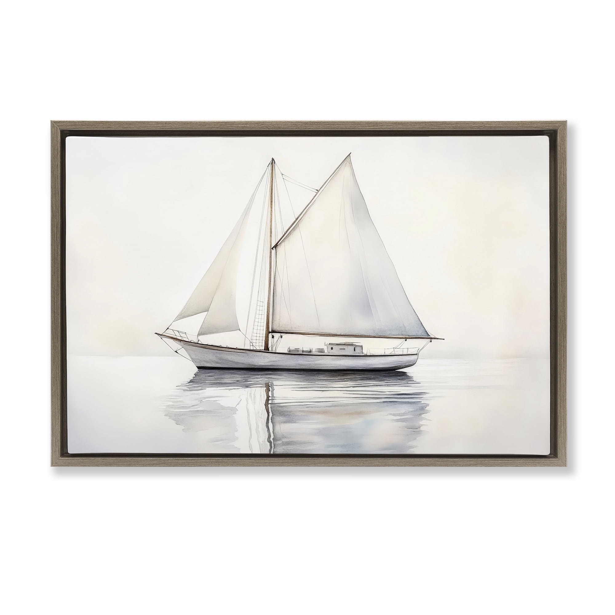 Stupell Industries Neutral Sailboat Reflection Brown Framed Floater Canvas Wall Art, design by Petal Prints Design