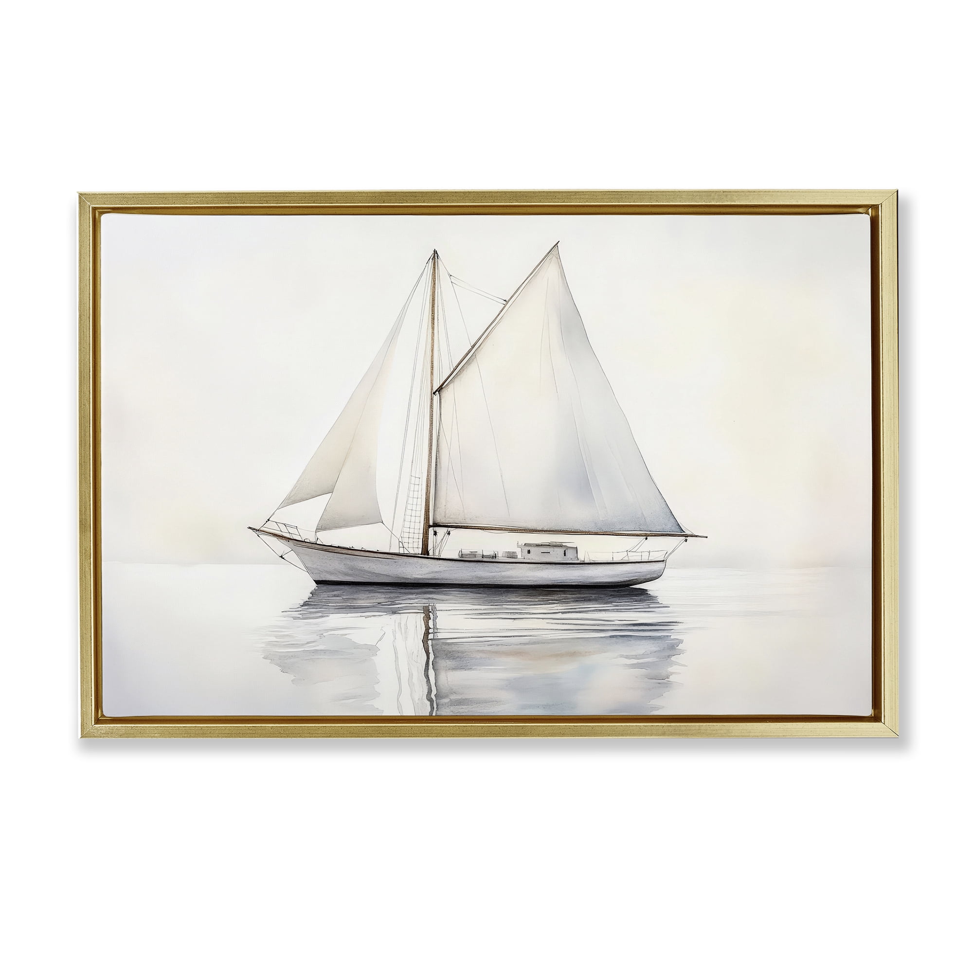 Stupell Industries Neutral Sailboat Reflection Gold Framed Floater Canvas Wall Art, design by Petal Prints Design