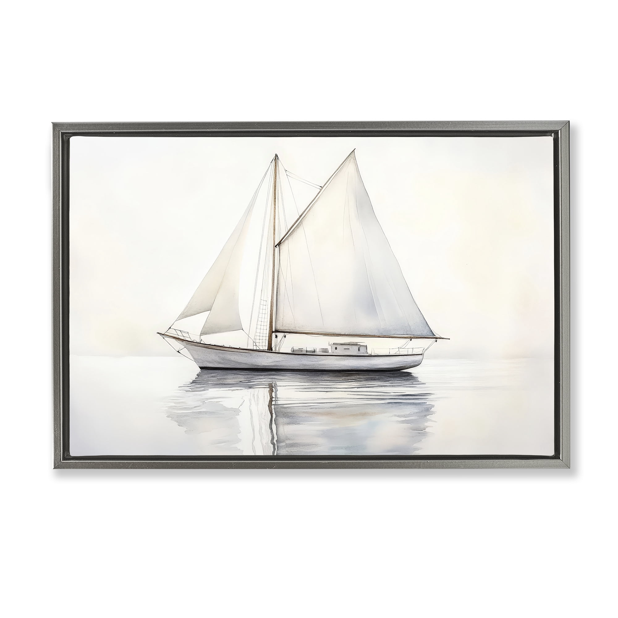 Stupell Industries Neutral Sailboat Reflection Gray Framed Floater Canvas Wall Art, design by Petal Prints Design